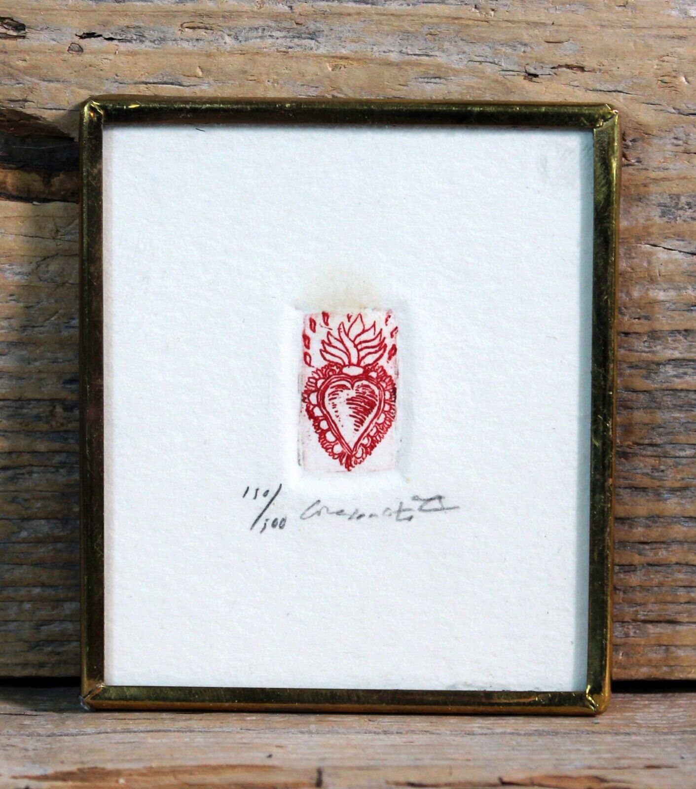 Tiny Red Heart flames Framed Print Love Token Mexico Folk Art Abelar Love Token
