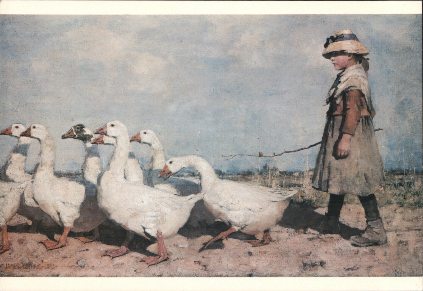 Birds Sir James Guthrie PASTURES NEW-Girl Herding Geese Vintage Postcard