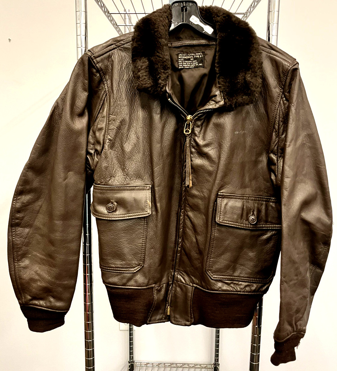 VTG 1969 Vietnam War Era Martin's Lane GI Leather Flight Bomber w/Scovill Zip 44