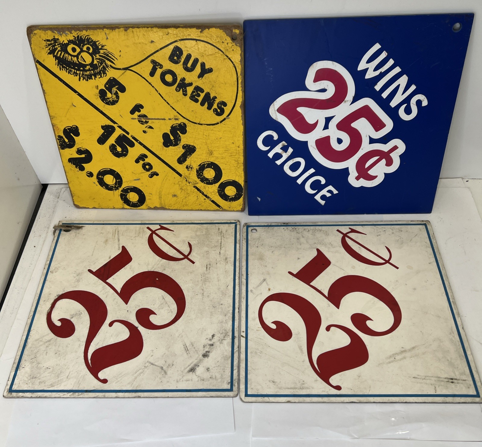 Lot of 4  Vintage Original Carnival Game Sign - 25 Cents By Tokens Hand Painted