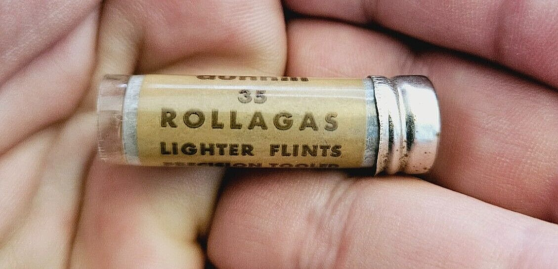 Vintage Dunhill Rollagas Lighter Flints Precision Tooled Tube with Screw on cap
