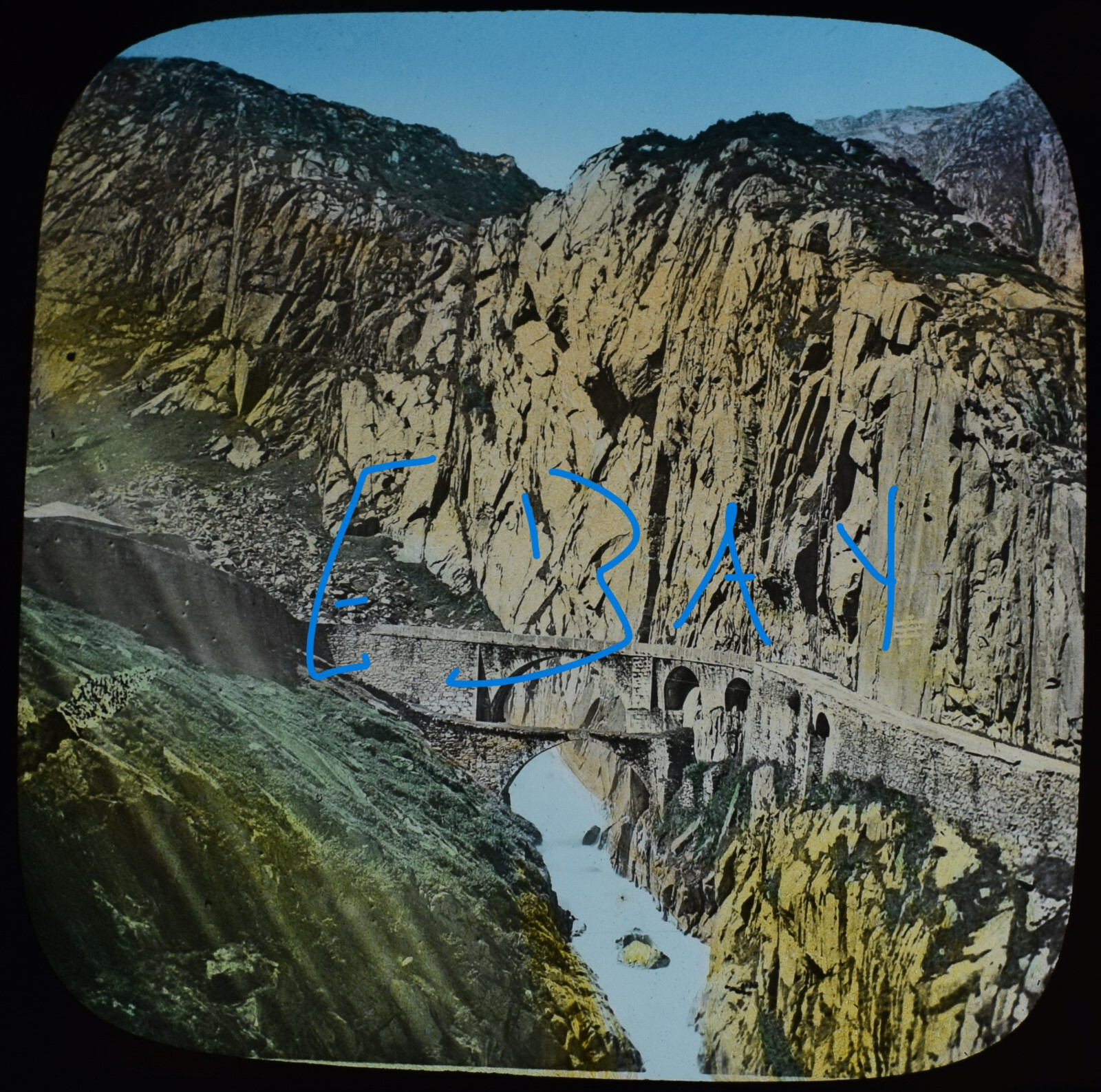 ST GOTHARD PONT DU DIABLE SWITZERLAND C1890 Magic Lantern Slide PHOTOGRAPH