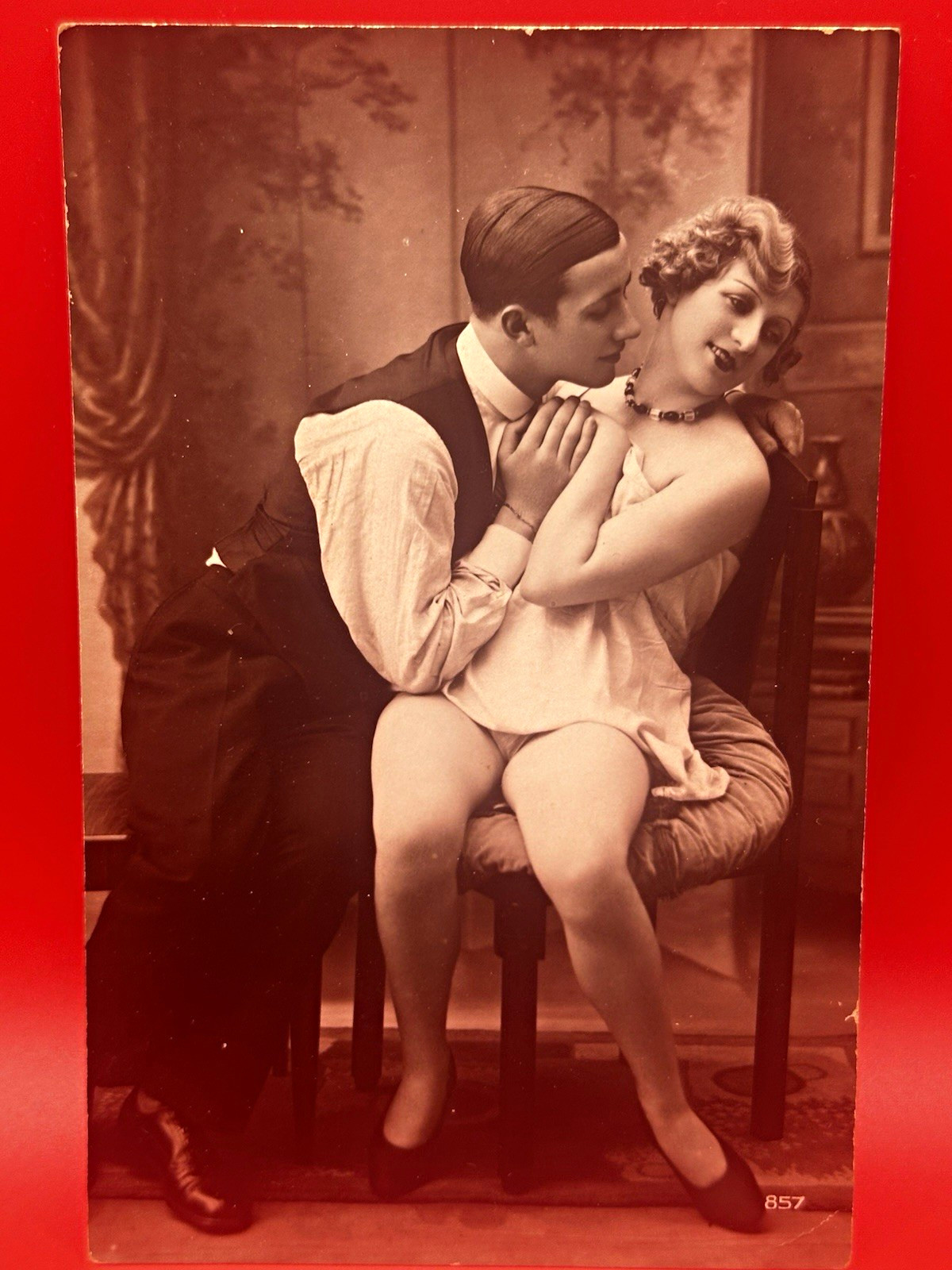 1920s French Risque Real Photo RPPC Flapper & Lover Couple #857 Plain Back 1920s French Risque Real Photo RPPC Flapper & Lover Couple #857 Plain Back