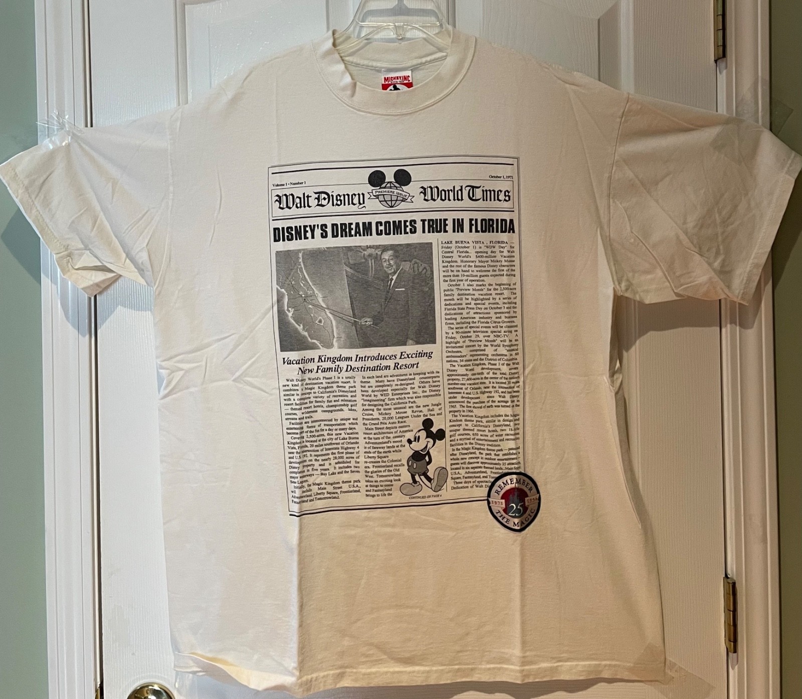 VTG 1996 Disney World 25th Anniversary T Shirt XL Newspaper Opening Day VTG 1996 Disney World 25th Anniversary T Shirt XL Newspaper Opening Day
