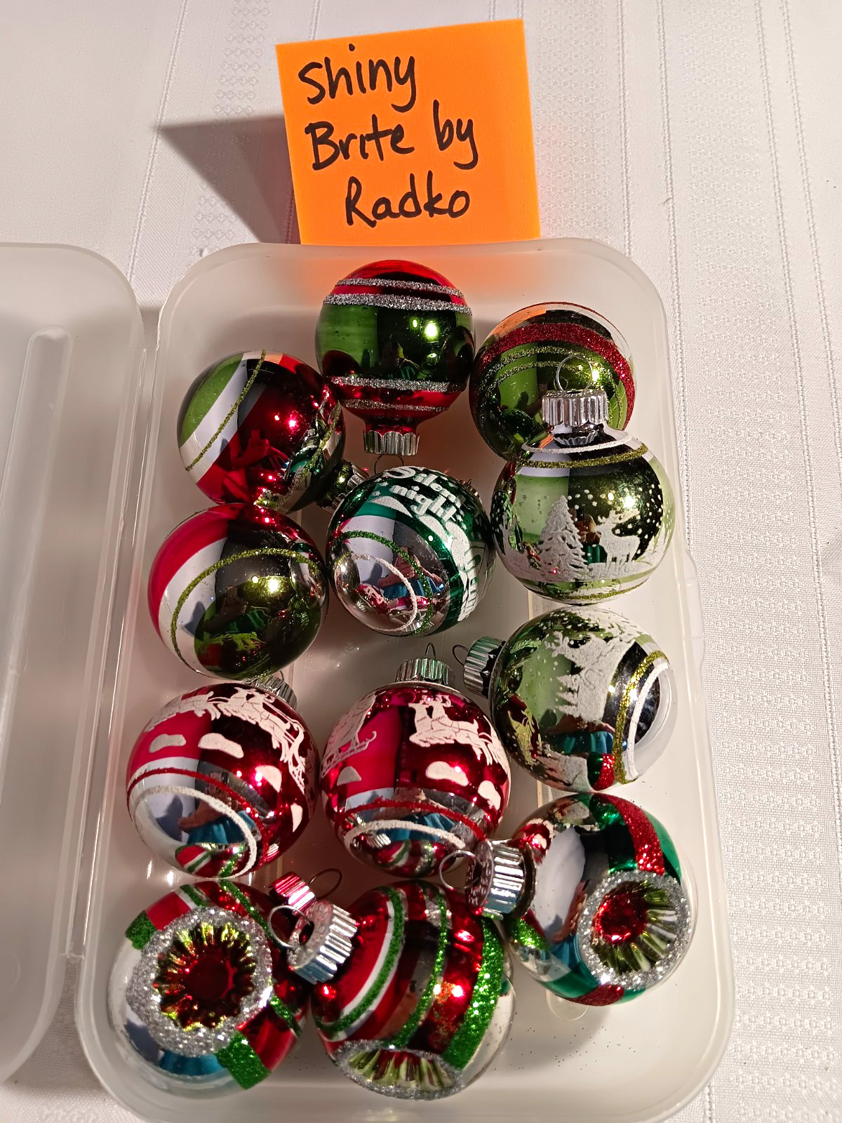 VTG SHINY BRIGHT Minature Ornaments Set of 12  5 Different Designs