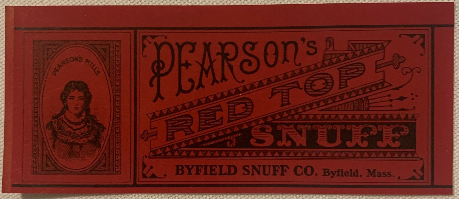 Antique 1900s–1910s Pearson’s Red Top Tobacco Label 🧺 Byfield Co Byfield MA NOS