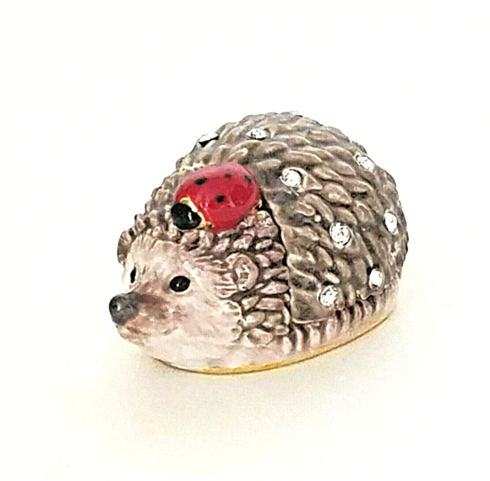 Hedgehog & Friend Pewter Bejeweled Hinged Miniature Trinket Box Kingspoint 