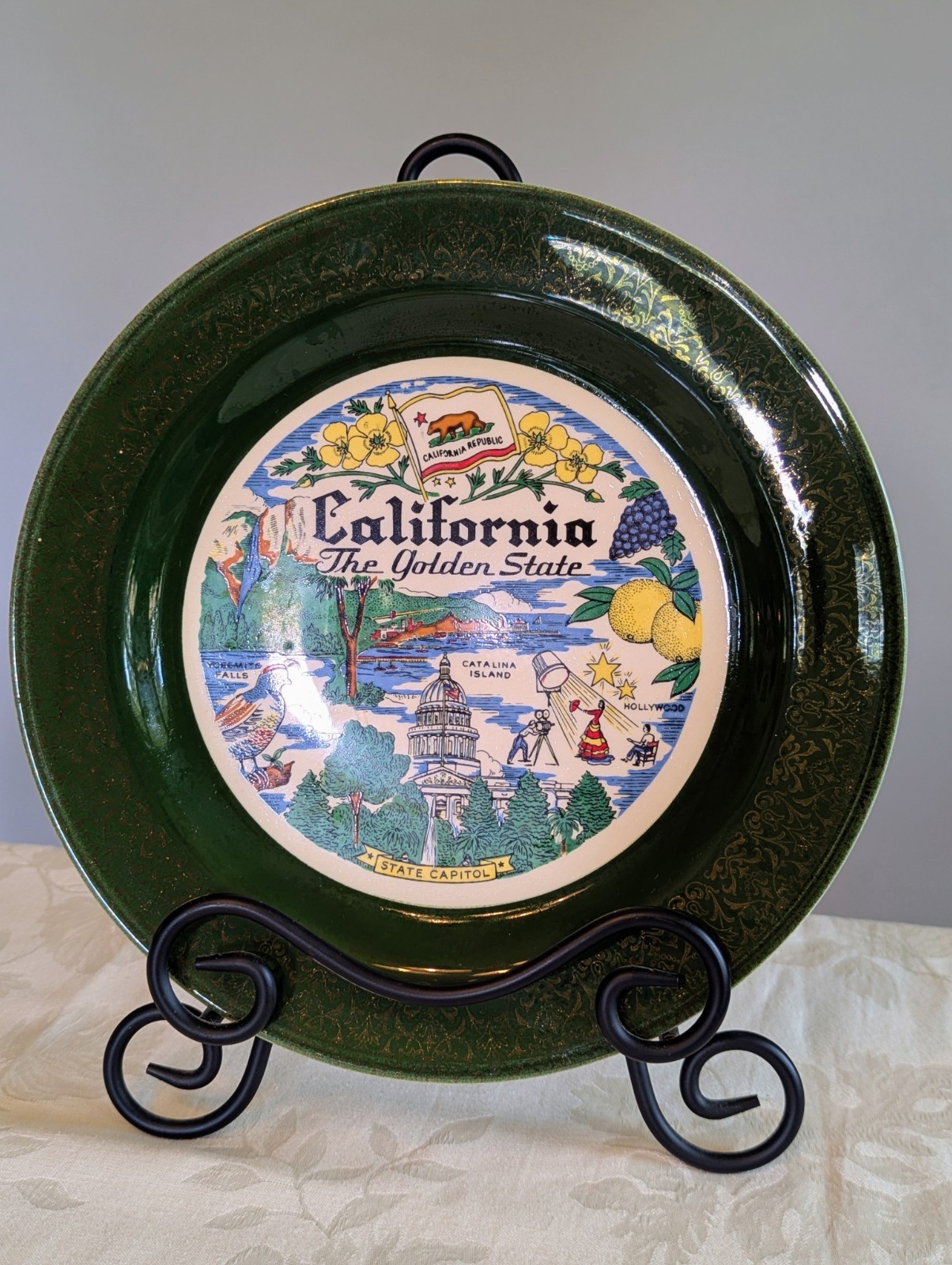 VTG Homer Laughlin Nautilus California Plate Green Border USA 9\