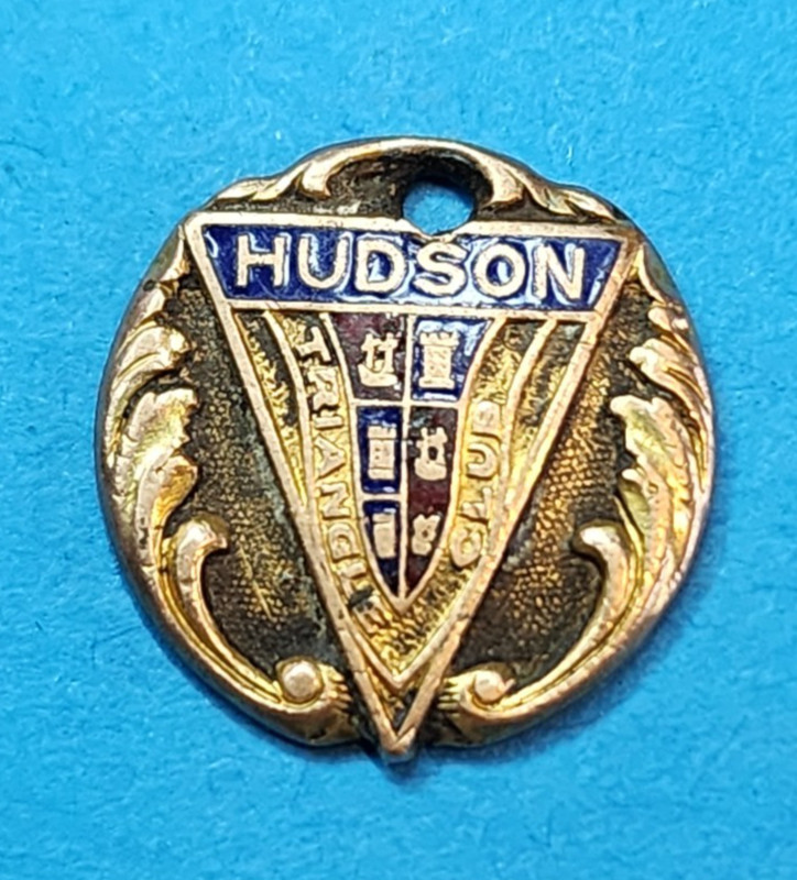 Vintage Hudson Triangle Club Employee Badge. Gold & Blue Enamel.1930s-1940s