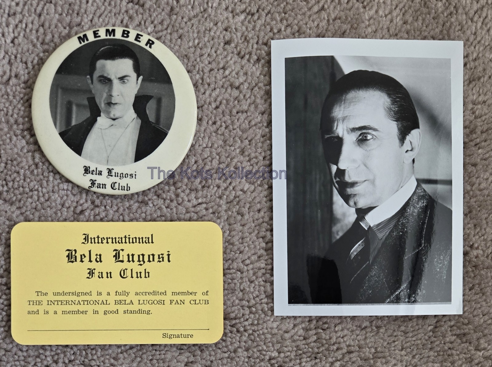 BELA LUGOSI Original Fan Club Pin/Membership Card & Fan Club Photo-1960s-RARE BELA LUGOSI Original Fan Club Pin/Membership Card & Fan Club Photo-1960s-RARE