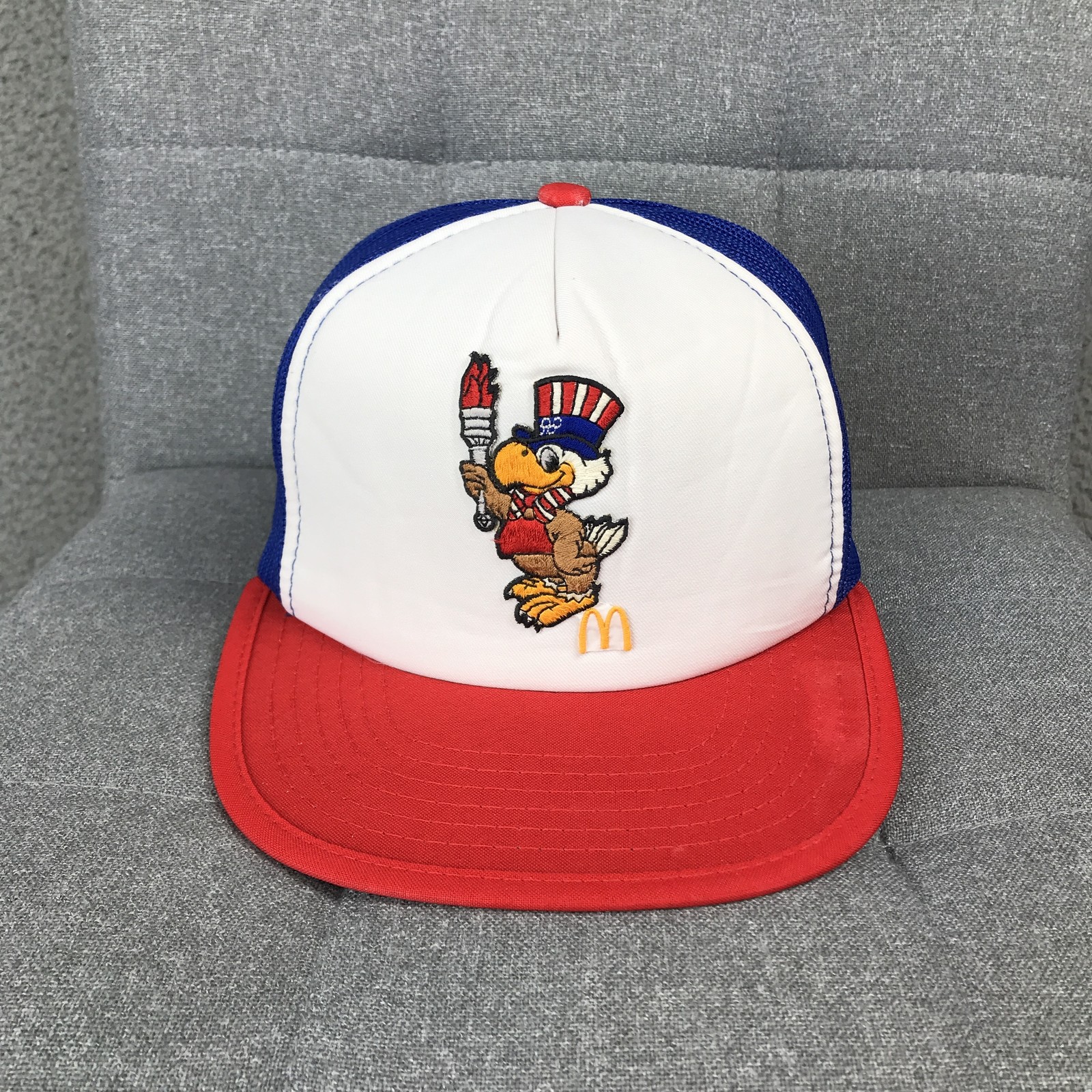 Vintage McDonald\'s Sam Olympic Eagle Trucker Hat Snapback Cap Red White Blue