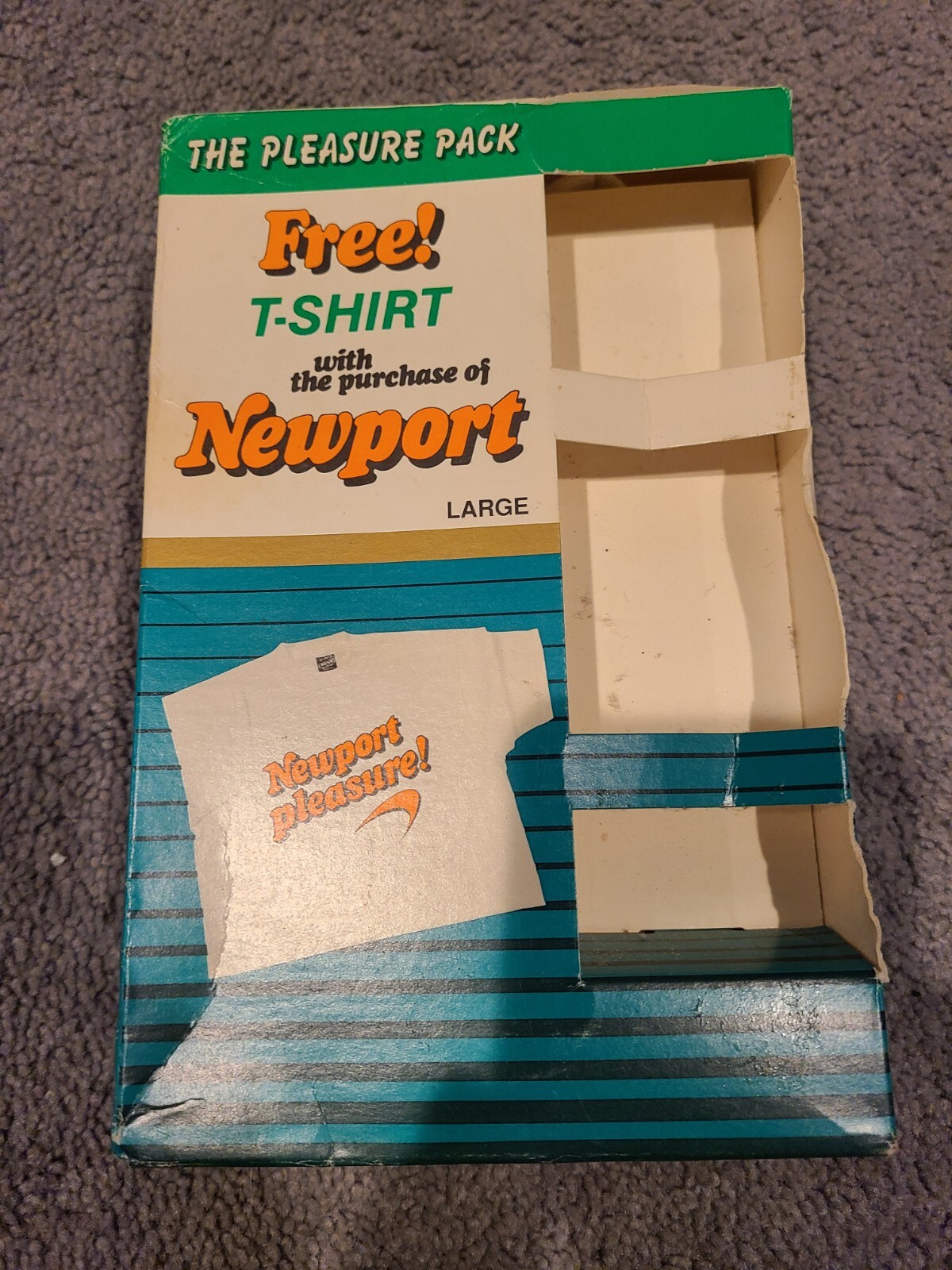 Vtg 80s NEWPORT Pleasure NEON OraNge L T-Shirt CIGARETTE Advertising Smoker Box