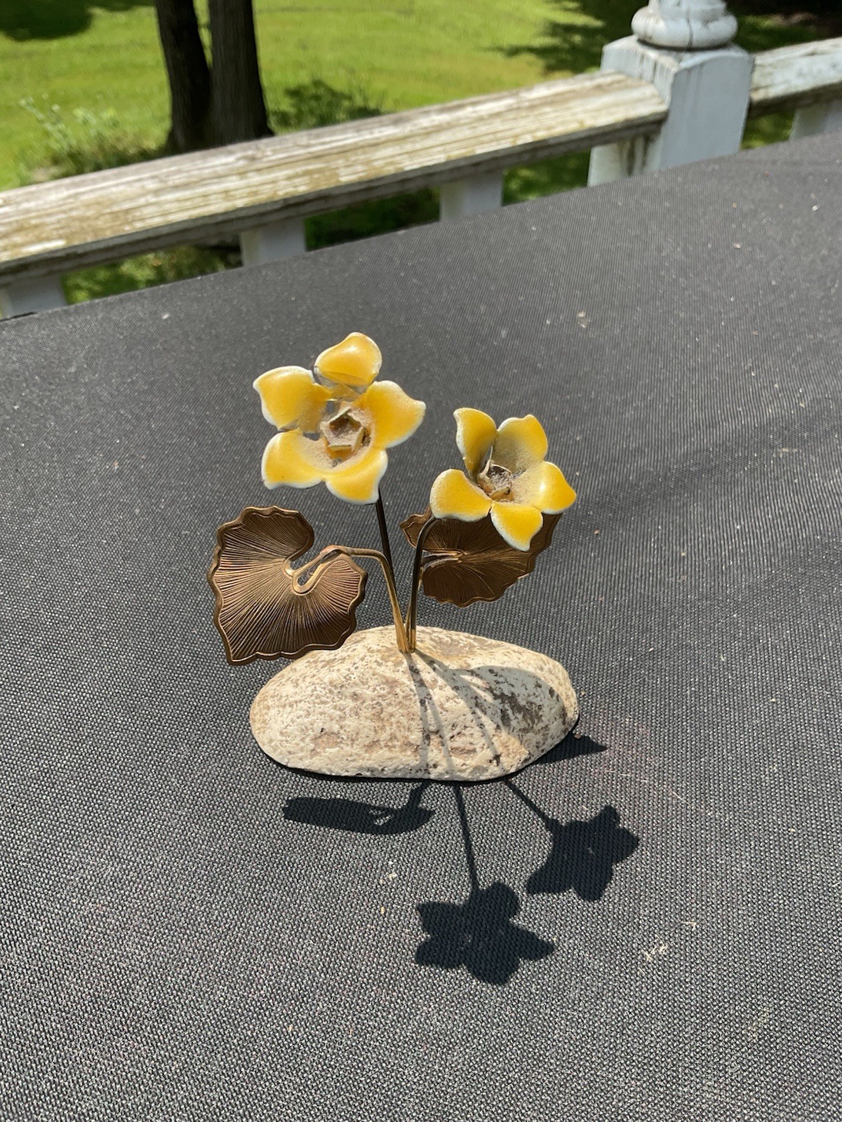 Vintage BAVANO flower & Copper Enamel Small Sculpture