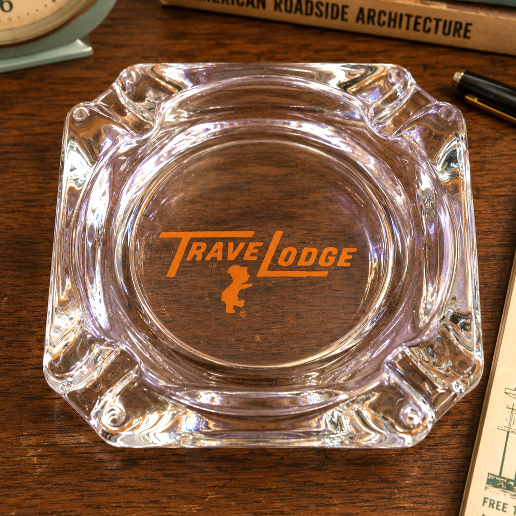 TraveLodge Glass Ashtray VINTAGE Motel Sleepy Bear Travel Lodge Motel Logo