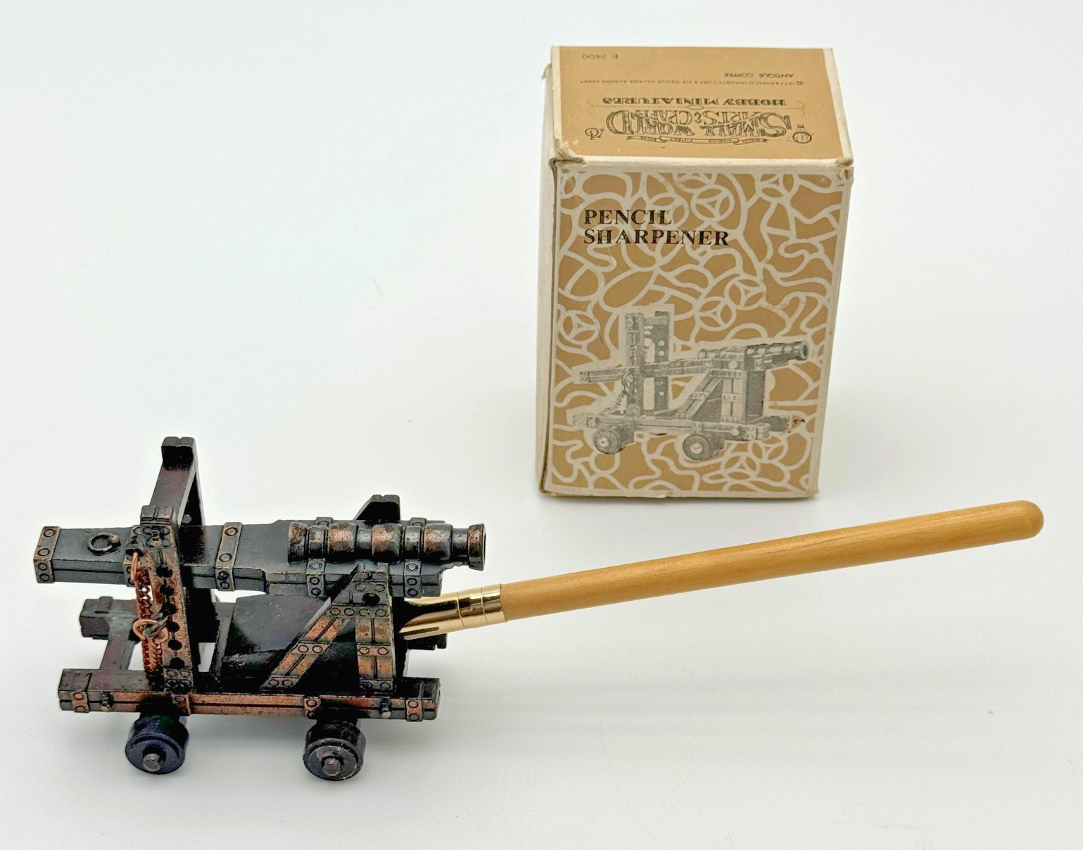 Vintage Small World Pencil Sharpener Cannon ENESCO 1977 Miniature w Box Gift