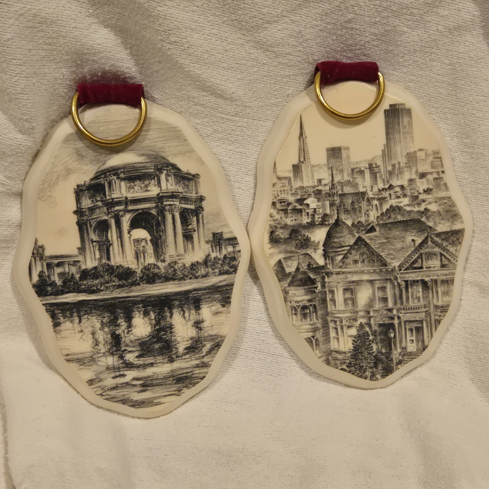 VTG San Francisco Ceramic Art Plaques, Palace of Fine Arts & Cityscape Set 7