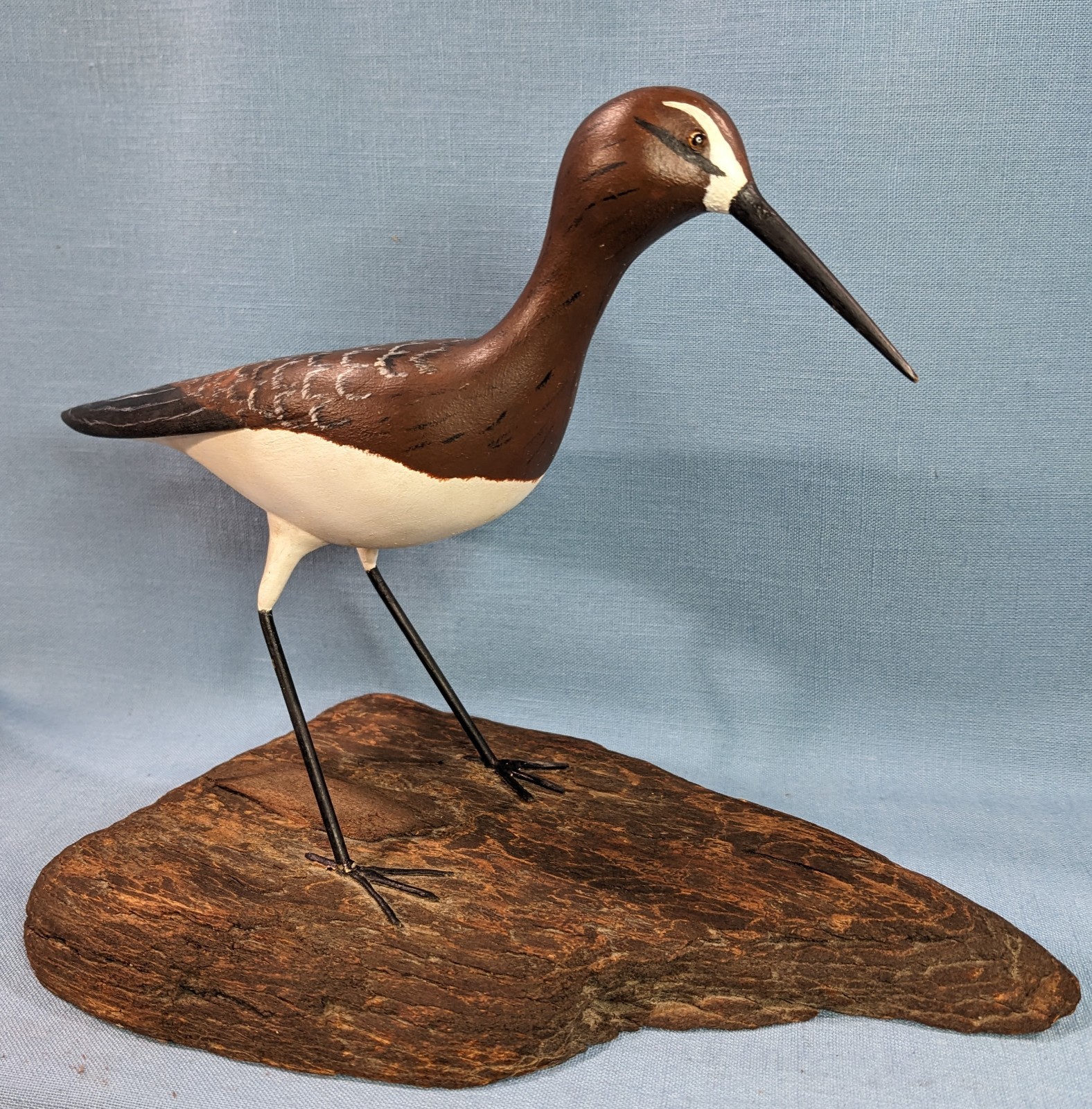 Vintage Hand Carved and Painted Shorebird on Driftwood Base, Signed & Dated Vintage Hand Carved and Painted Shorebird on Driftwood Base, Signed & Dated