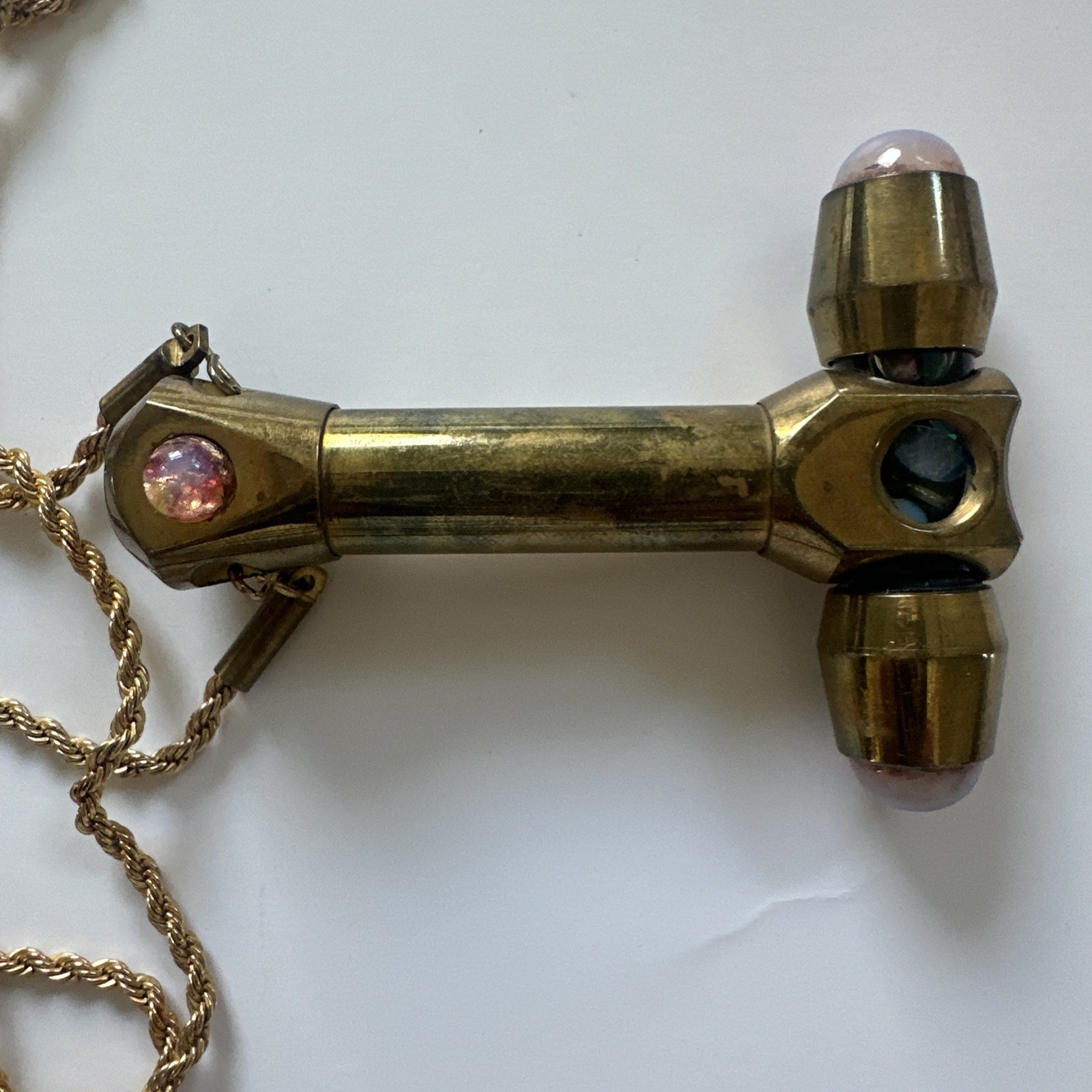 Rare Vintage Corki Weeks Solid Brass Oil-Filled Kaleidoscope Pendant Necklace