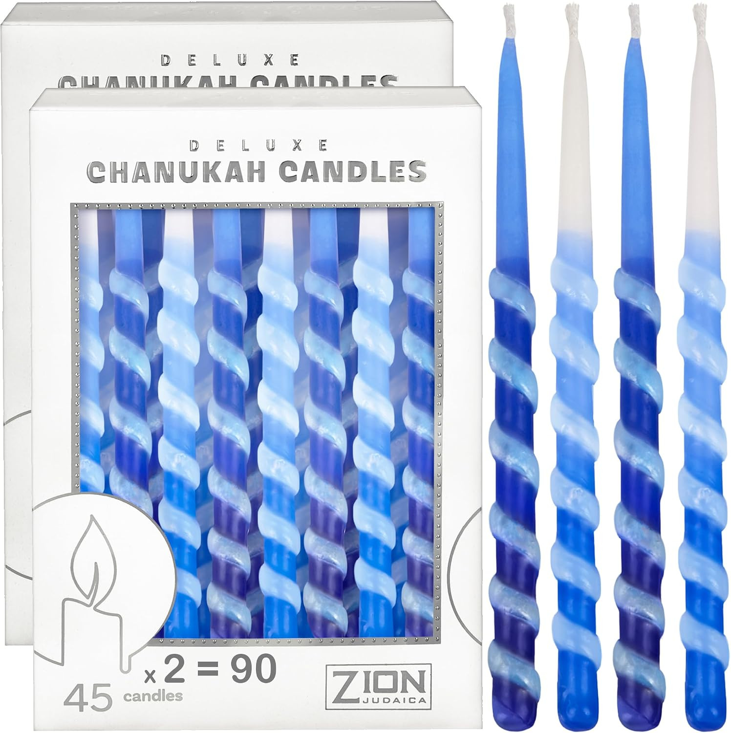 Dripless Hanukkah Candles Set - 45 Multi Tone Blue and White Ombre Spiral Candle