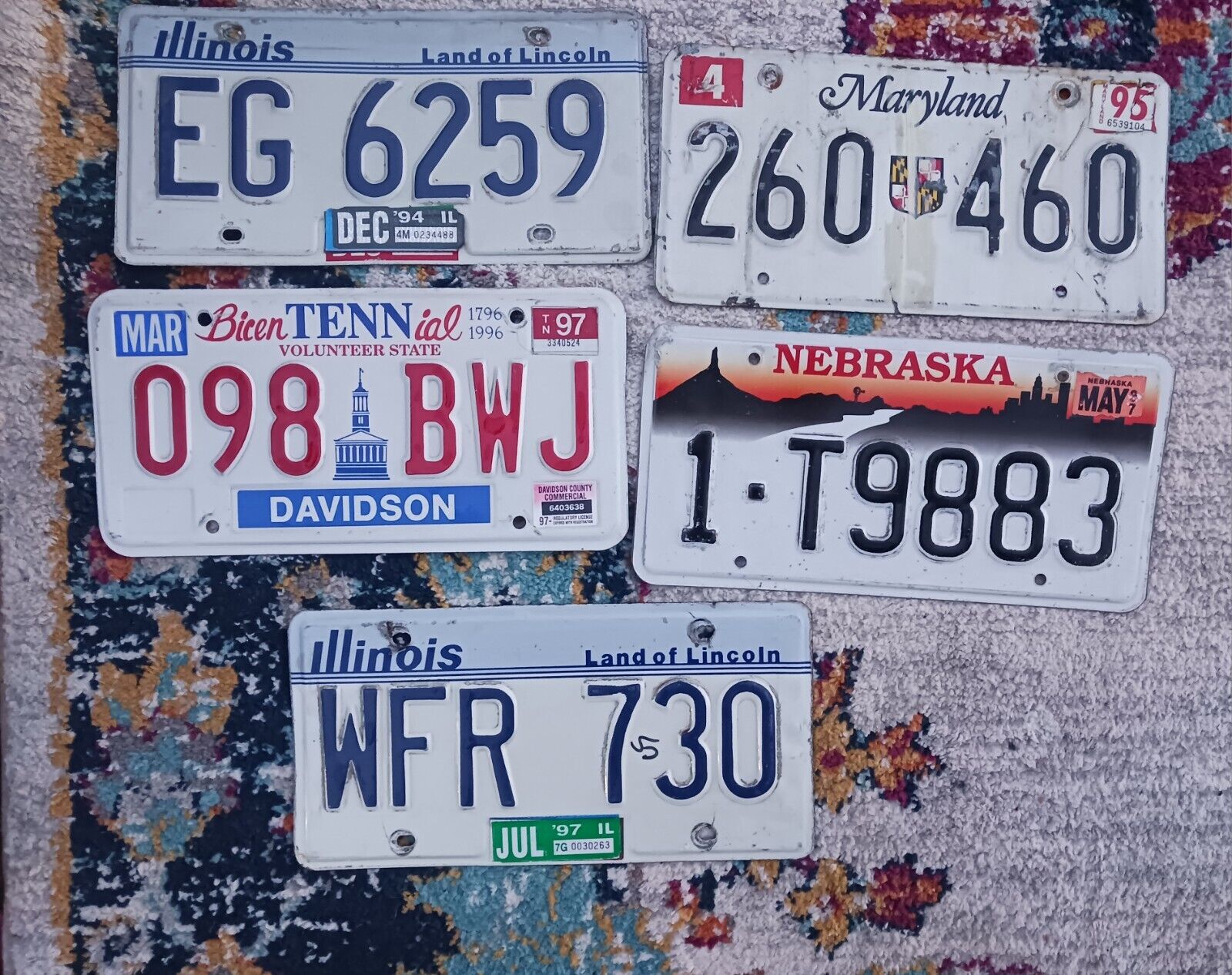 Lot Of 5 Vintage License Plates Various States 1995-1997