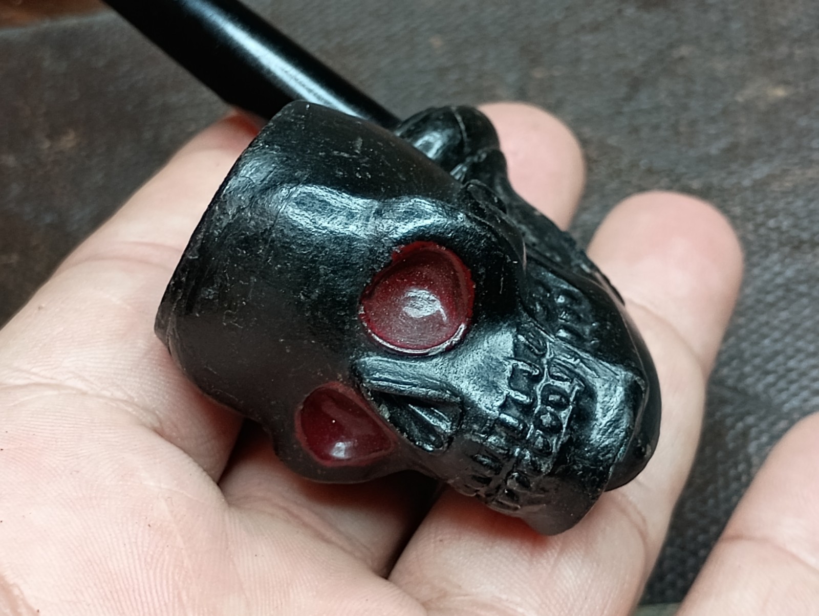 Rare Antique Unsmoked Gambier 358 Skull Clay Pipe Red Eyes Bonnaud Marseille