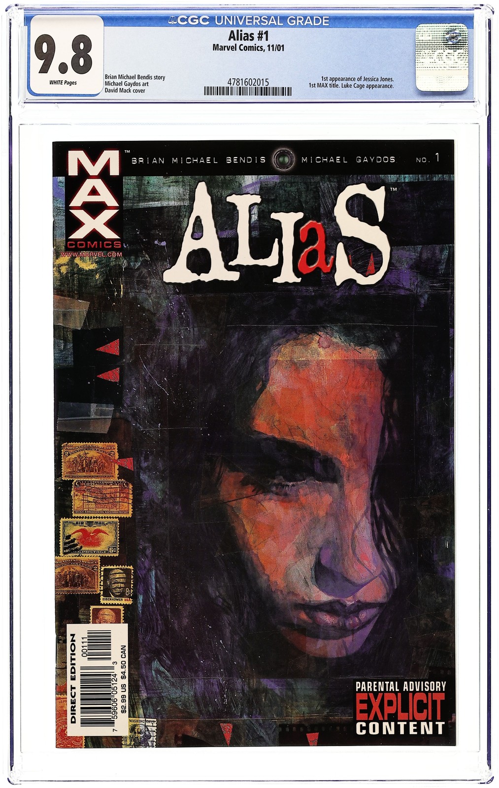 Alias #1 CGC 9.8 2001 4781602015 1st app. Jessica Jones