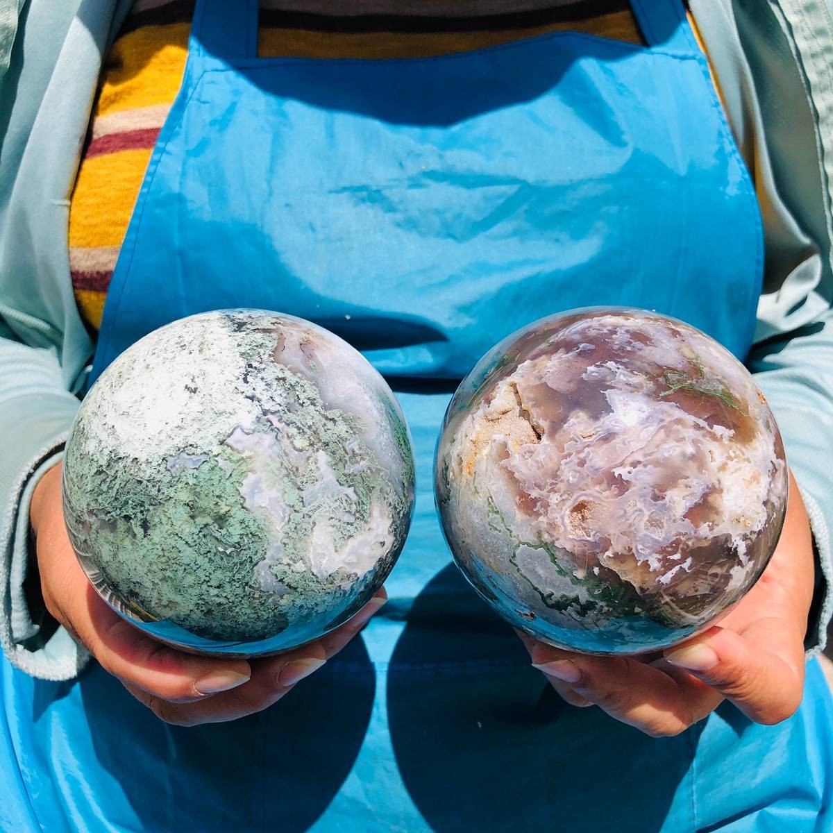 4.35LB 2pcs Natural Aquatic Plants Agate Sphere water grass Moss agate Ball