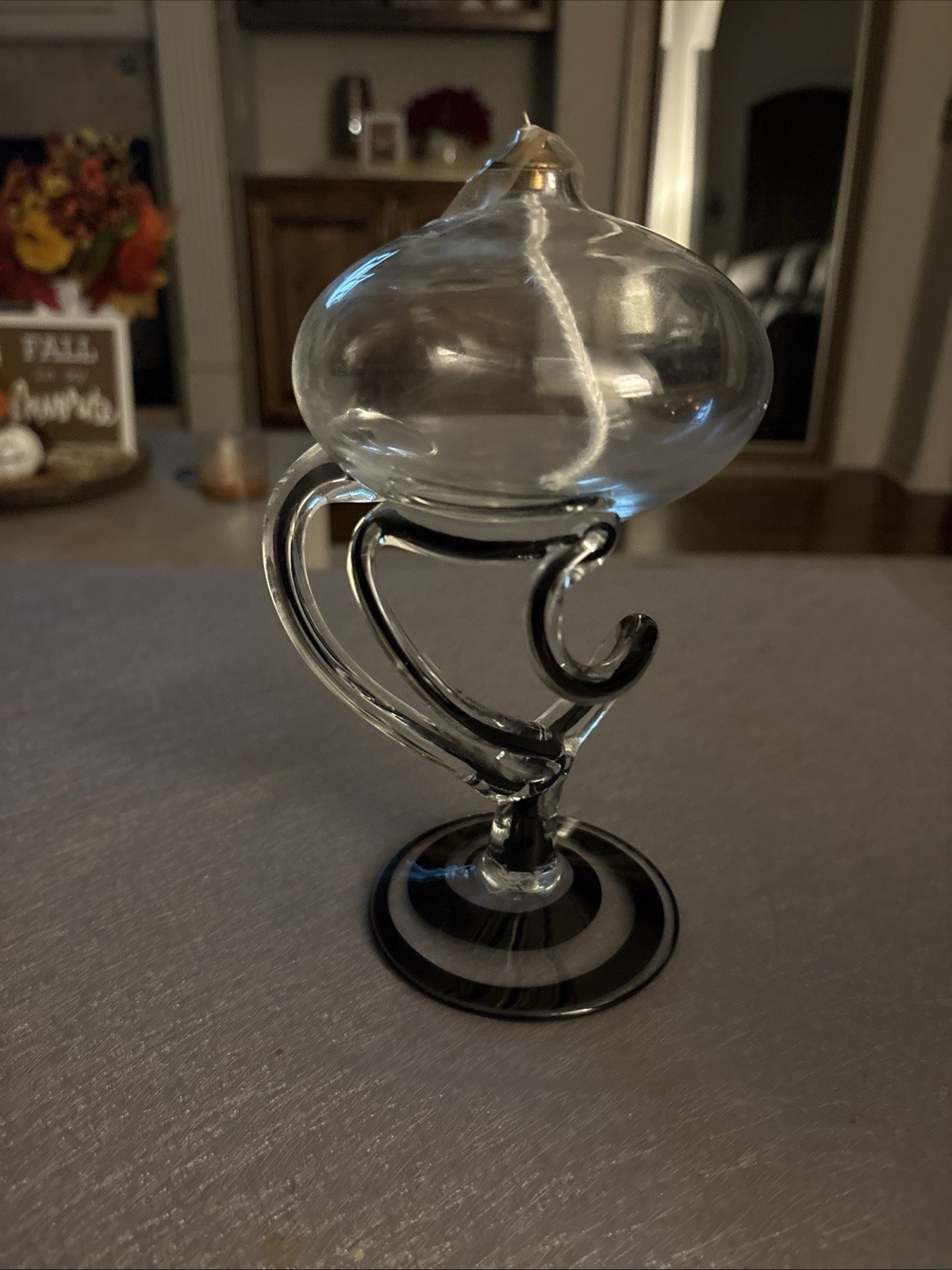 Vintage Josefina Krosno Poland Jellyfish Hand Blown Glass Oil Lamp Sculpture G3