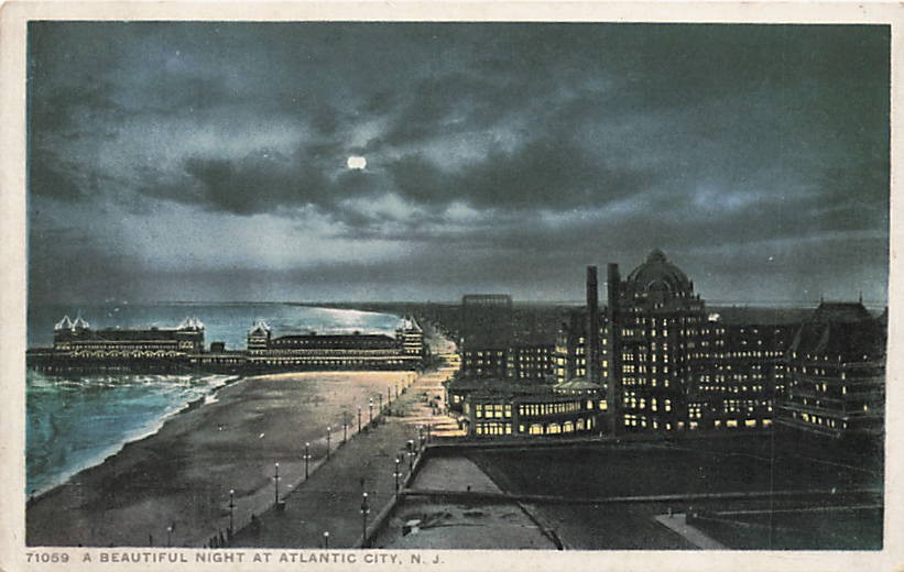 Postcard NJ: A Beautiful Night at Atlantic City, New Jersey WB 1920's