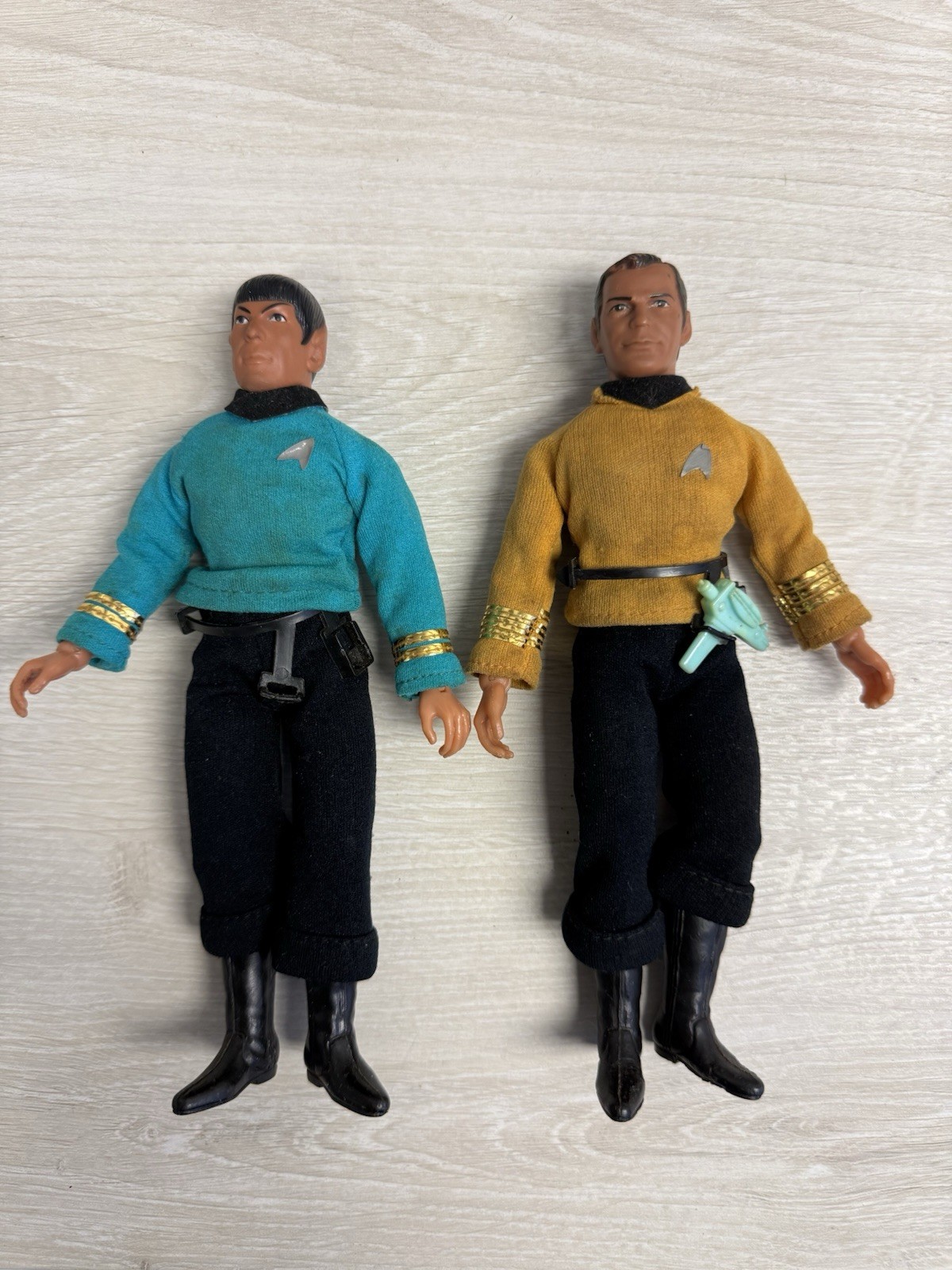 Vintage 1974 Mego Star Trek Captain Kirk & Spock 8” Action Figures w Accessories