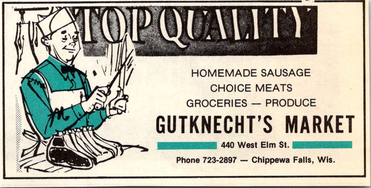 Gutknecht\'s Market Homemade Sausage Chippewa Falls WI 1975 WI Ad TAK2-M41