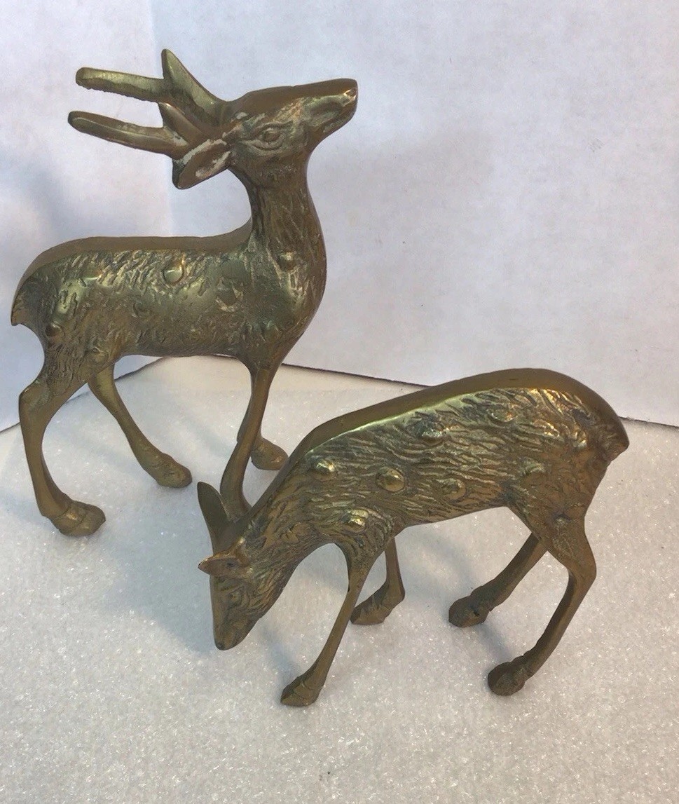 Vintage MCM Brass Mid Century Gifts Deer With Antlers 