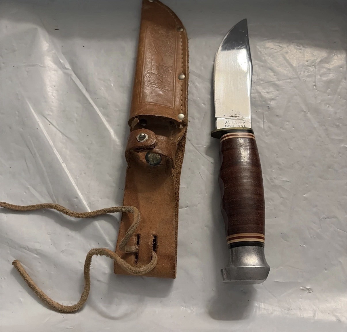 Ka-Bar Kabar 1203 USA Fixed Blade Hunting Knife Leather Handle Vintage Bd13