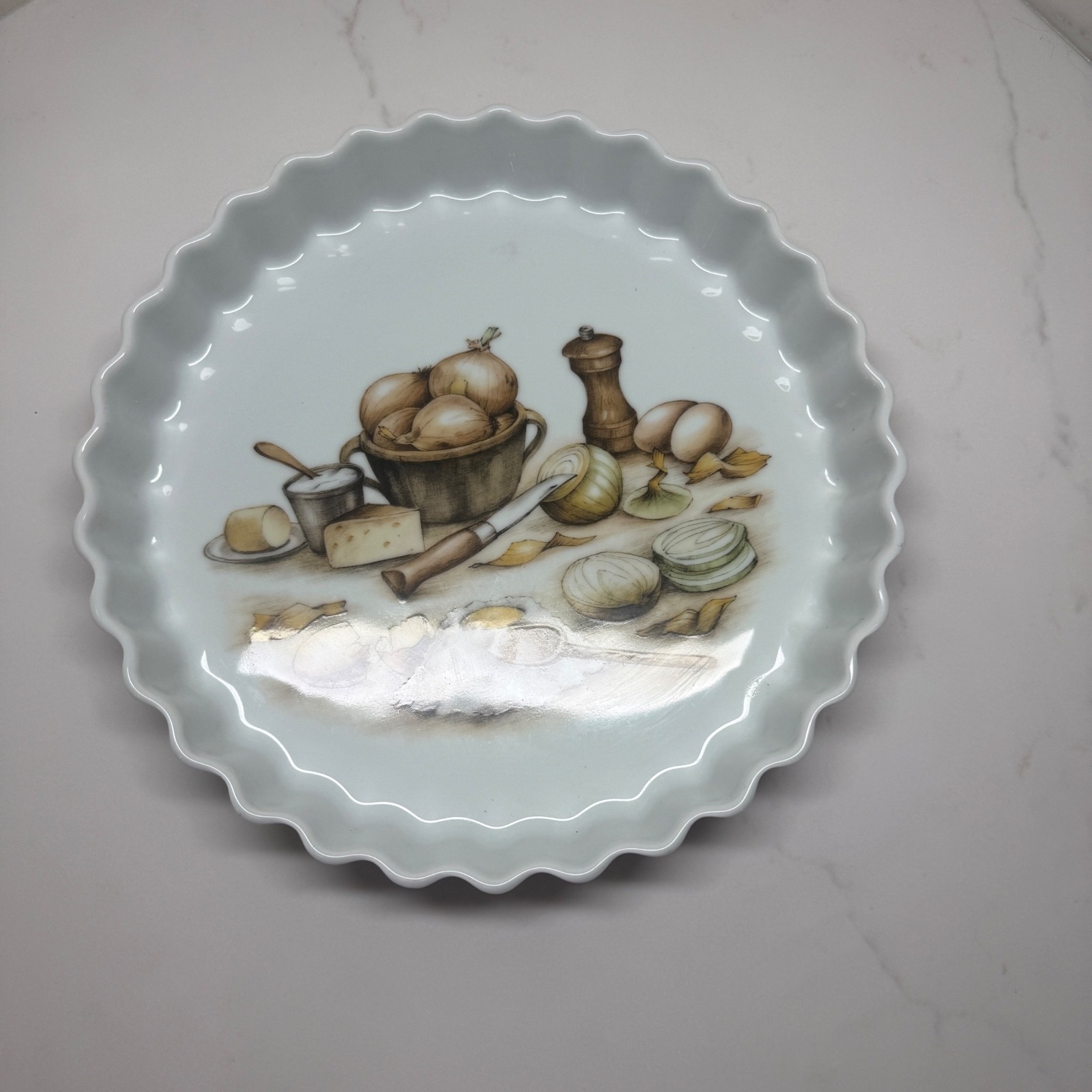 Vintage Pillivuyt France Porcelain Fluted Quiche Tart Dish Onion Pattern28.03.27