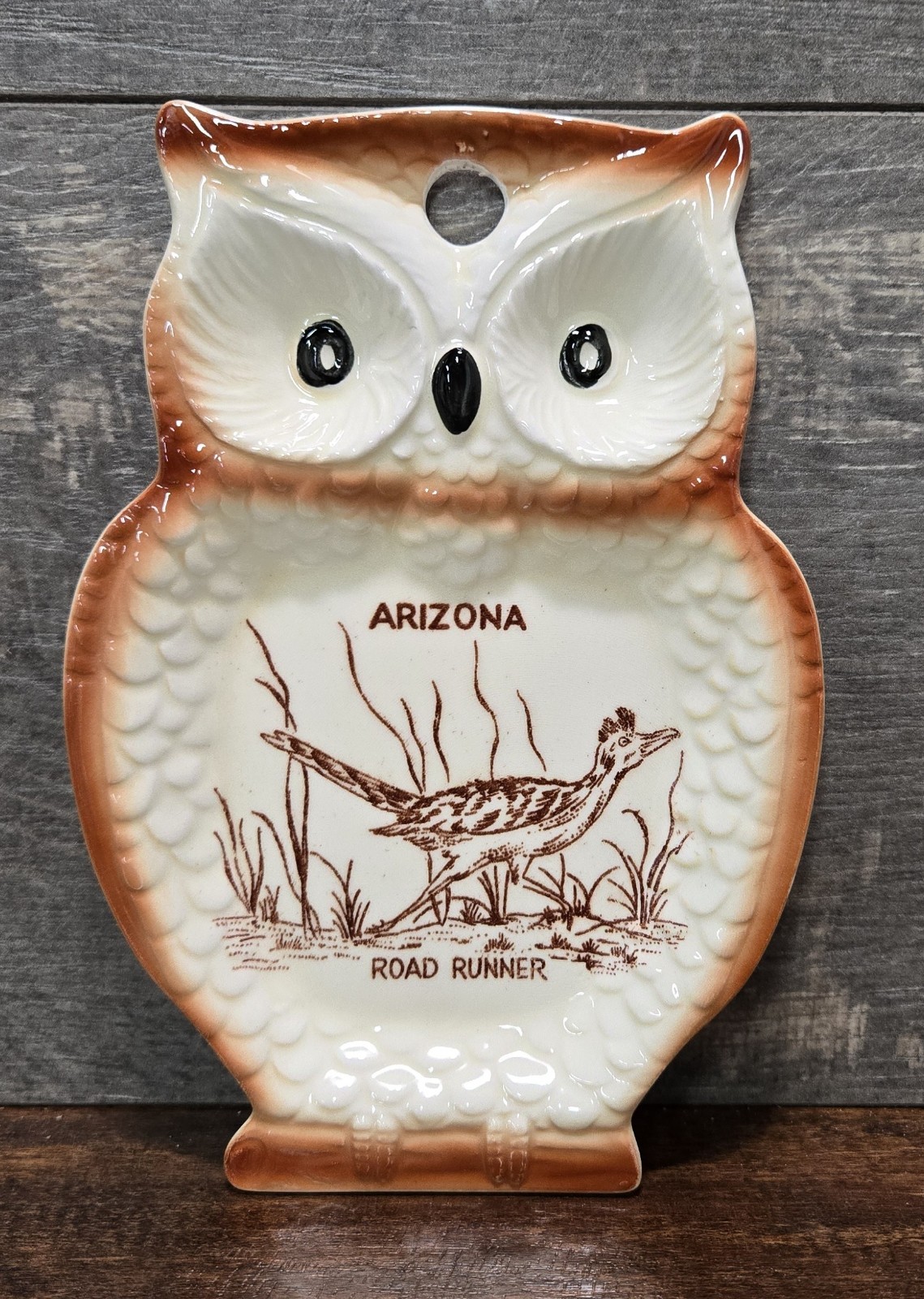 Delightful Vintage OWL Spoon Rest with ROADRUNNER Arizona Design Wall Hanger