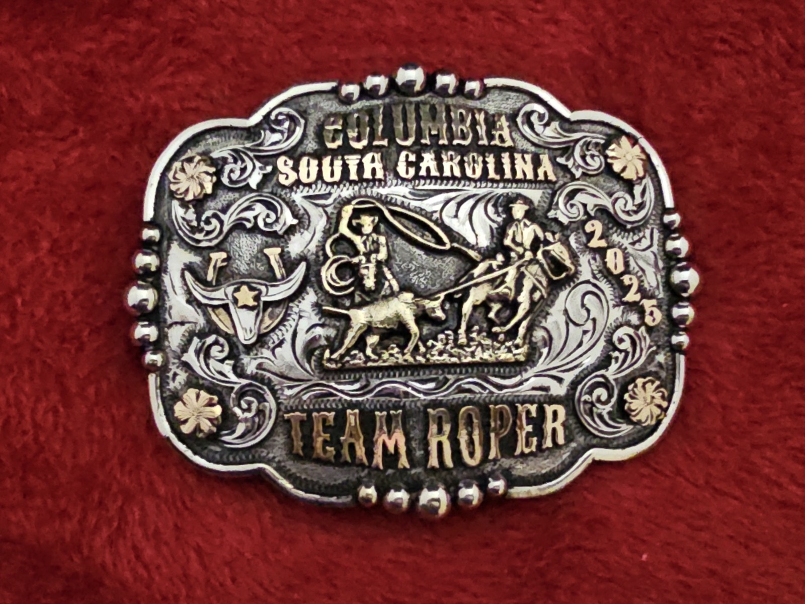 X~Treme Rodeo Champion☆Team Roping☆2025☆ TROPHY BUCKLE☆Columbia S.C.☆RARE☆94