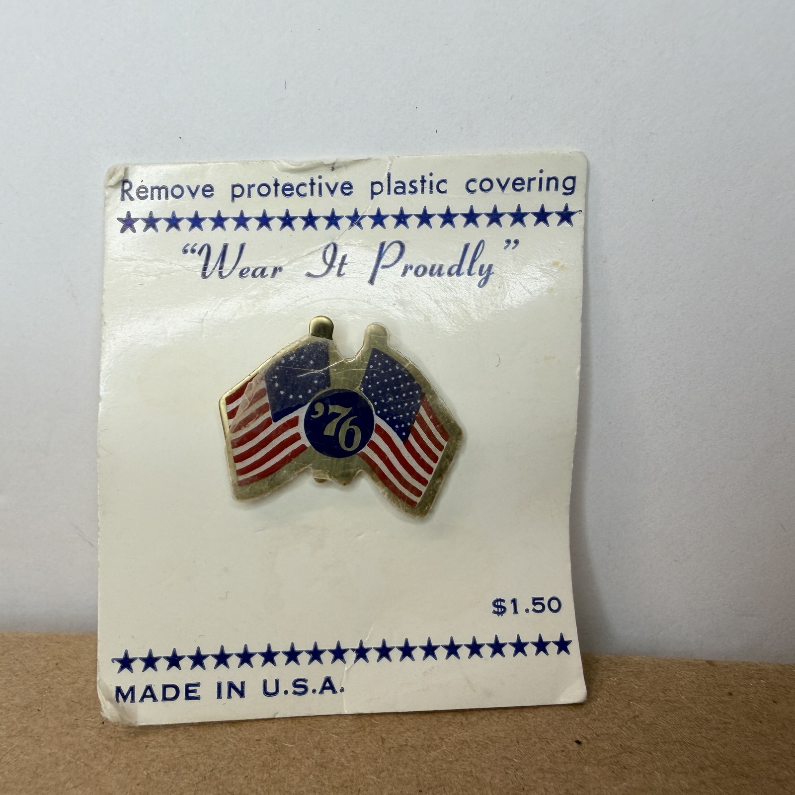 Vintage 1976 American Flag '76 Bicentennial Lapel Pin On Card Made USA