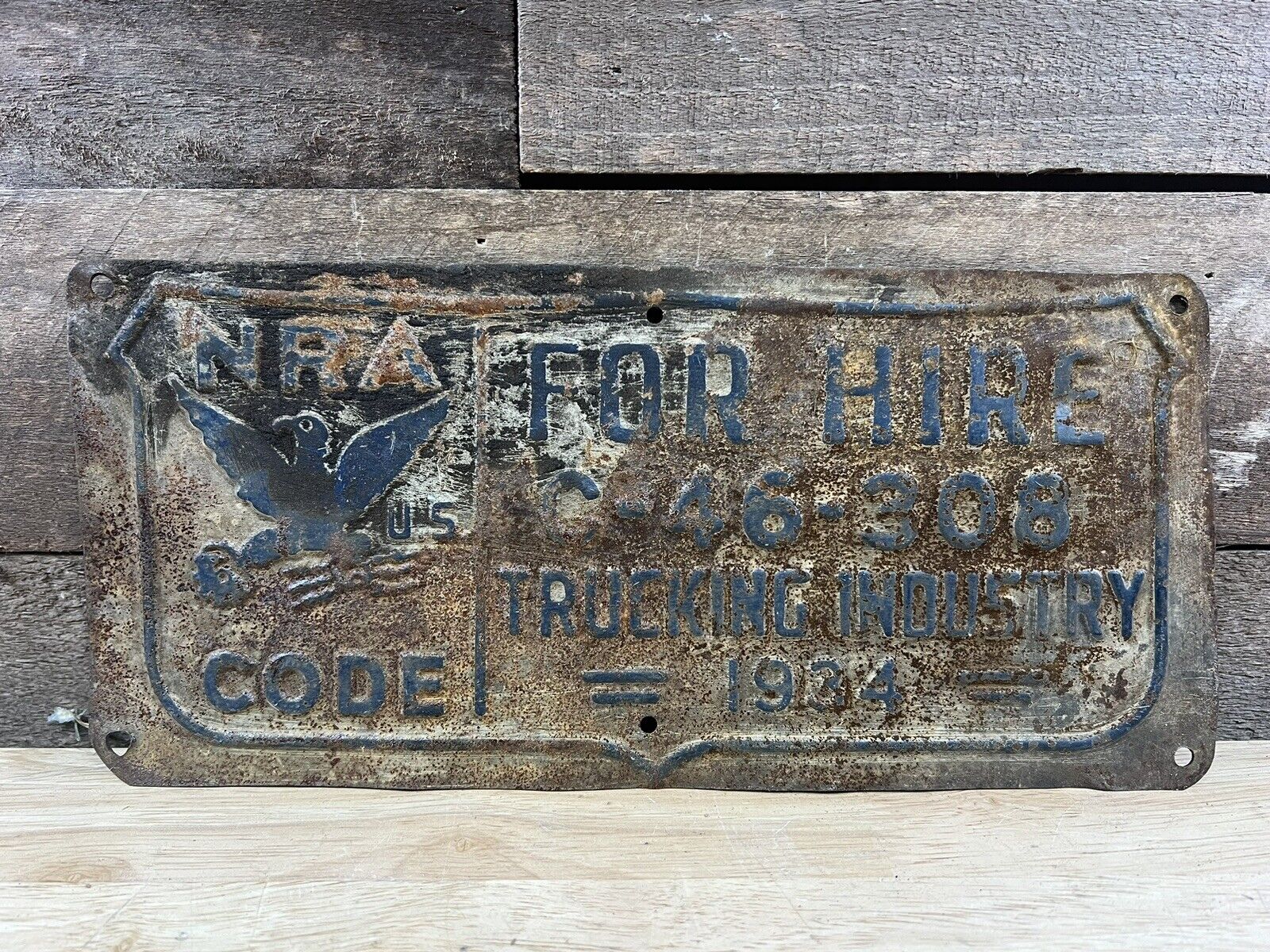 Vintage 1934  NRA U.S. CODE License Plate C-46-308 Trucking Industry