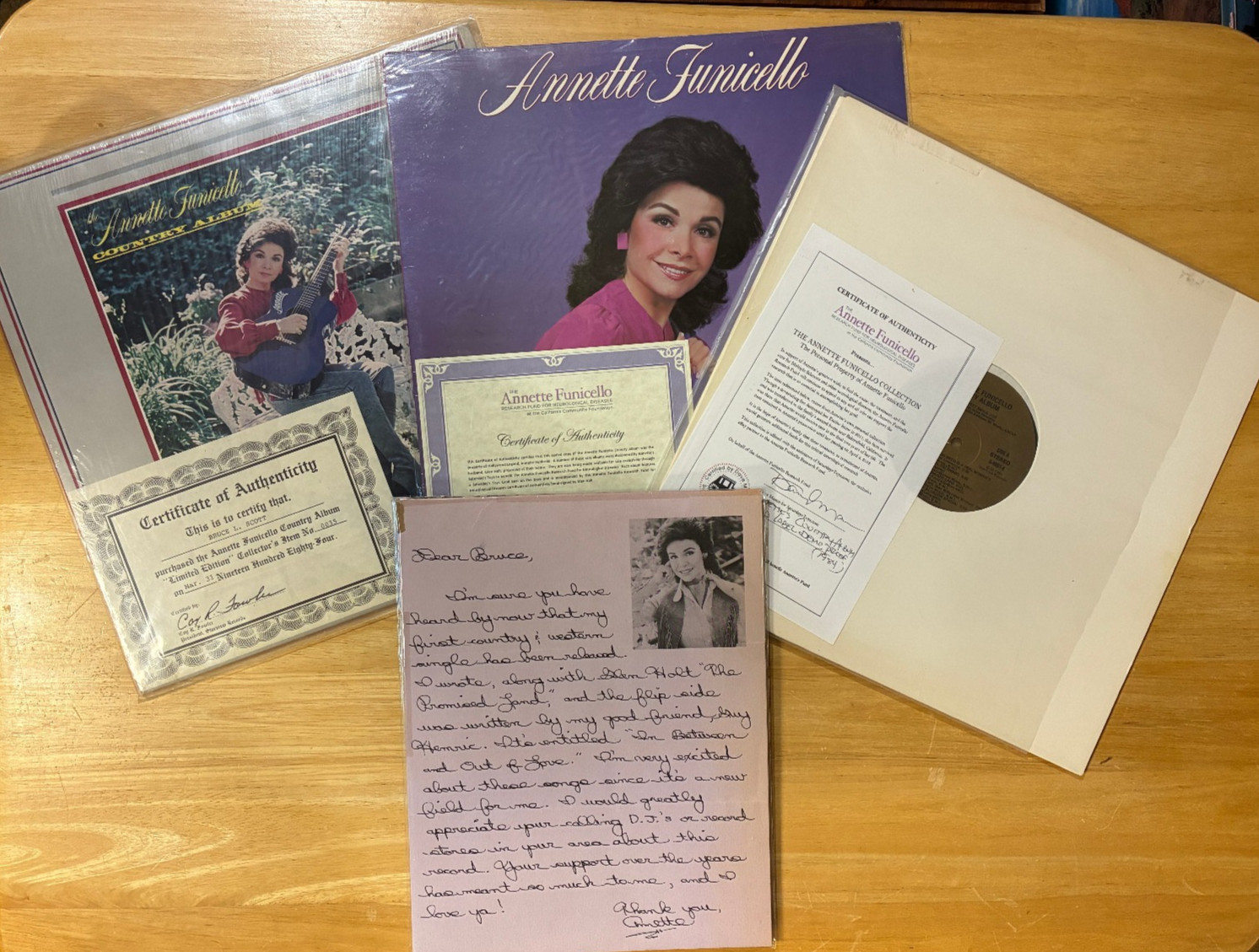 Annette Funicello Signed Letter Vinyl LP Album Archive Provenance Disney Legend