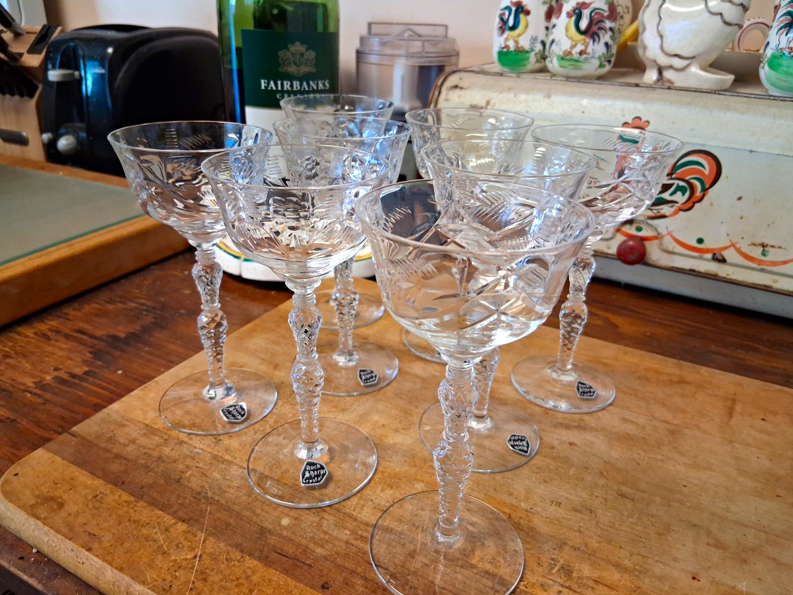 8 Vintage Rock Sharpe Crystal Liqueur Cocktail Glasses  