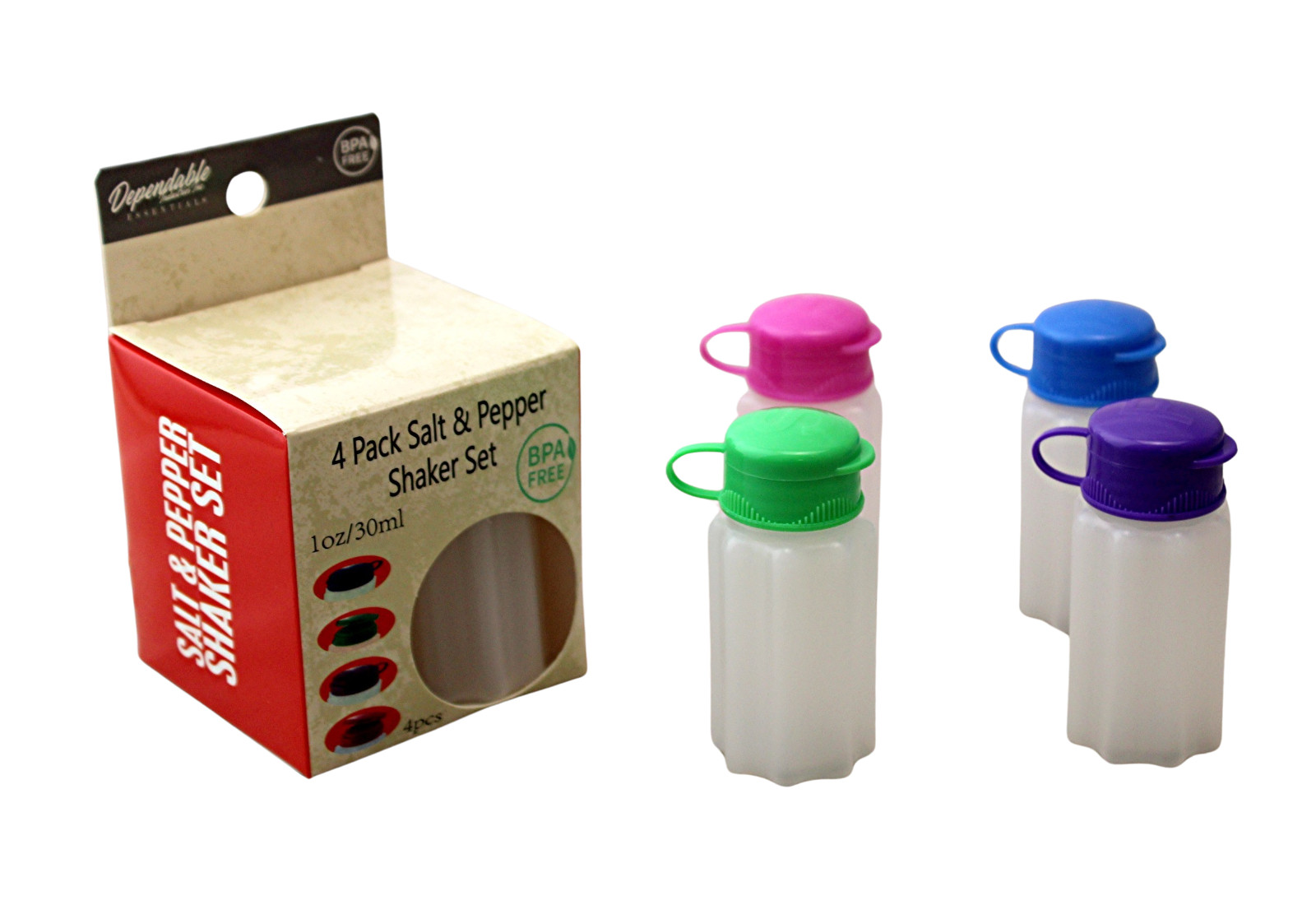 Mini Salt and Pepper Shakers – 1oz BPA-Free Plastic with Snap Top Lids Set of 4