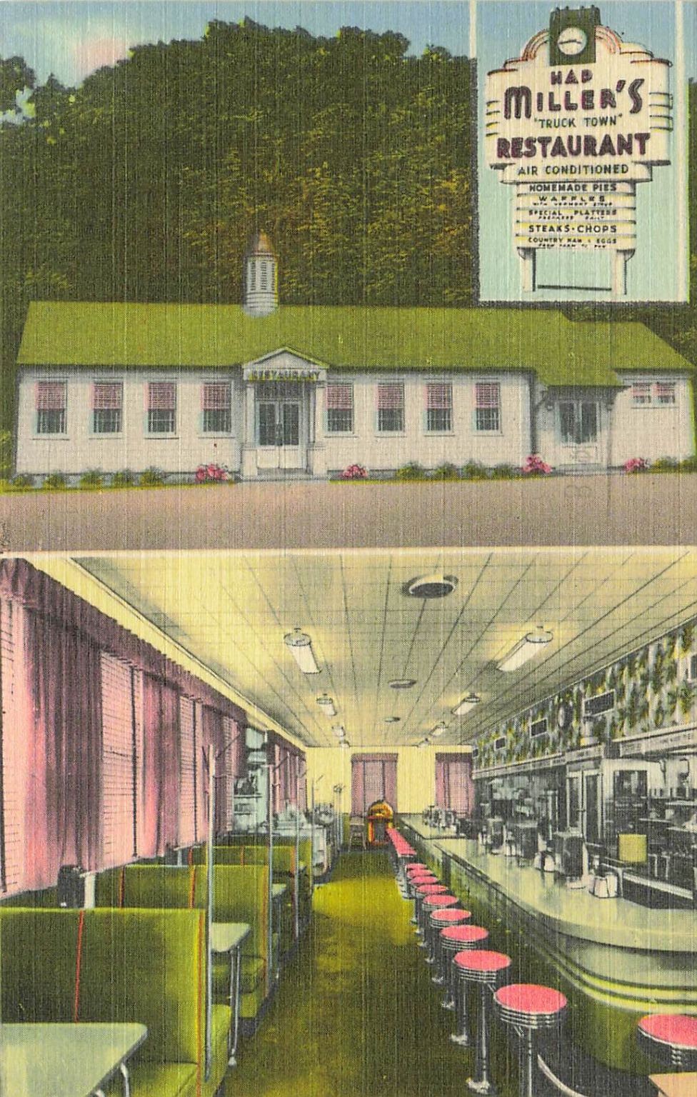 Hap Miller\'s Truck Town Restaurant York PA Diner Linen Postcard 1950s Posted
