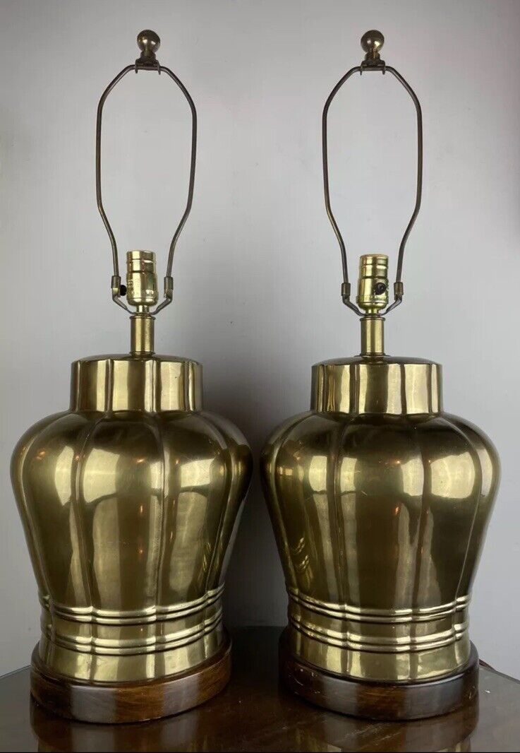 Vintage Frederick Cooper Brass Table Lamp Pair Asian Ginger Jar Lamps