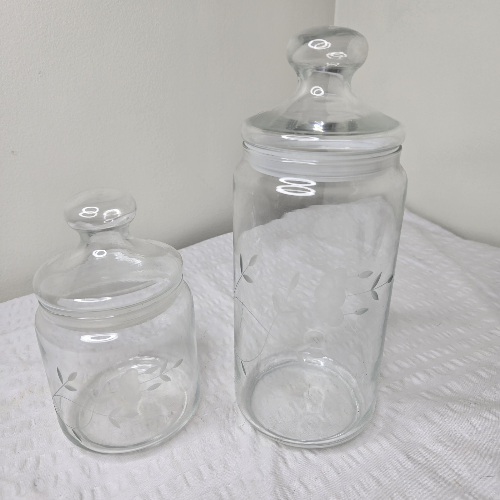 Vintage Princess House Etched Floral Glass Lidded Cannister Set 11