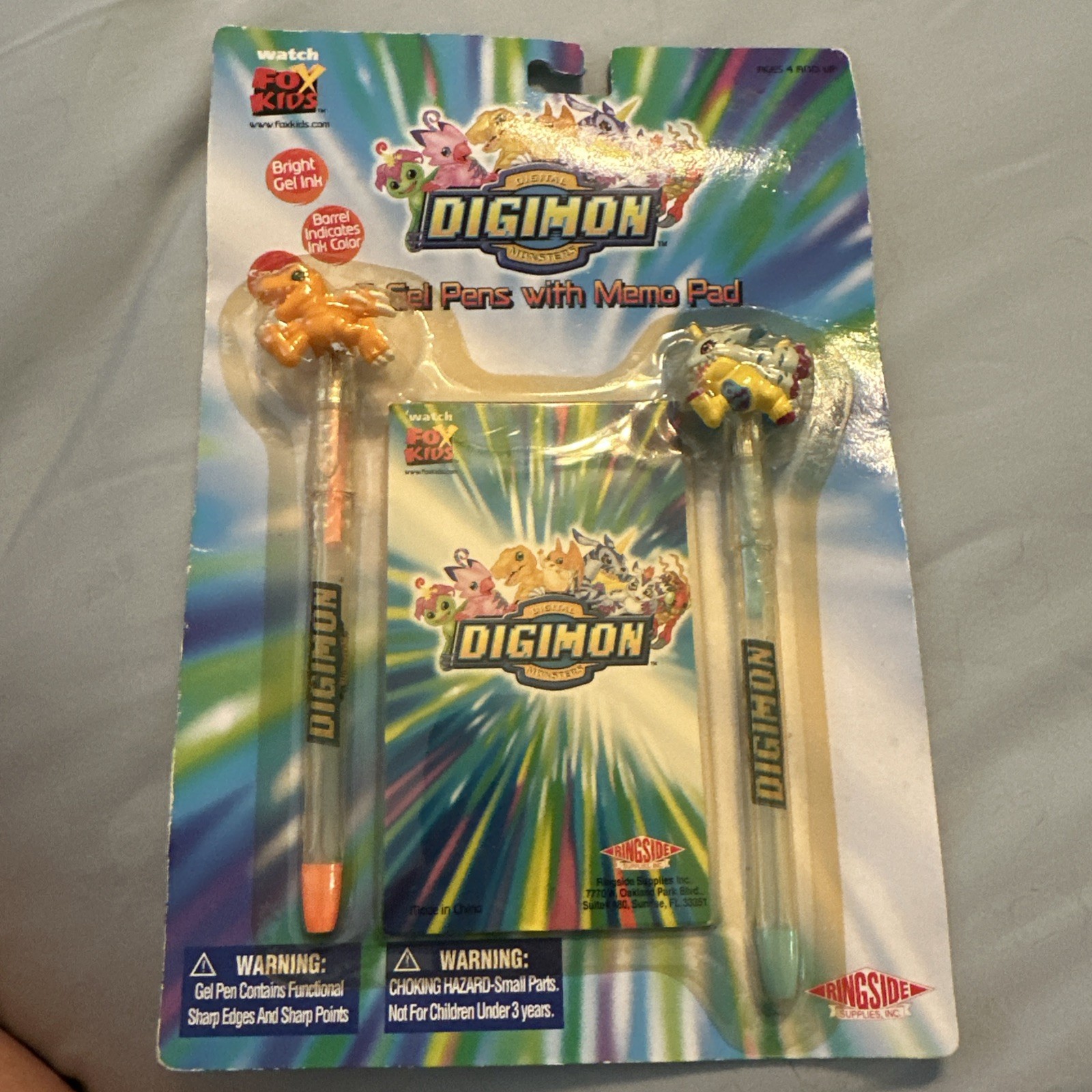 Digimon 2 Gel Pens and Memo Pad Agumon & Gabumon 2000 Sealed Rare