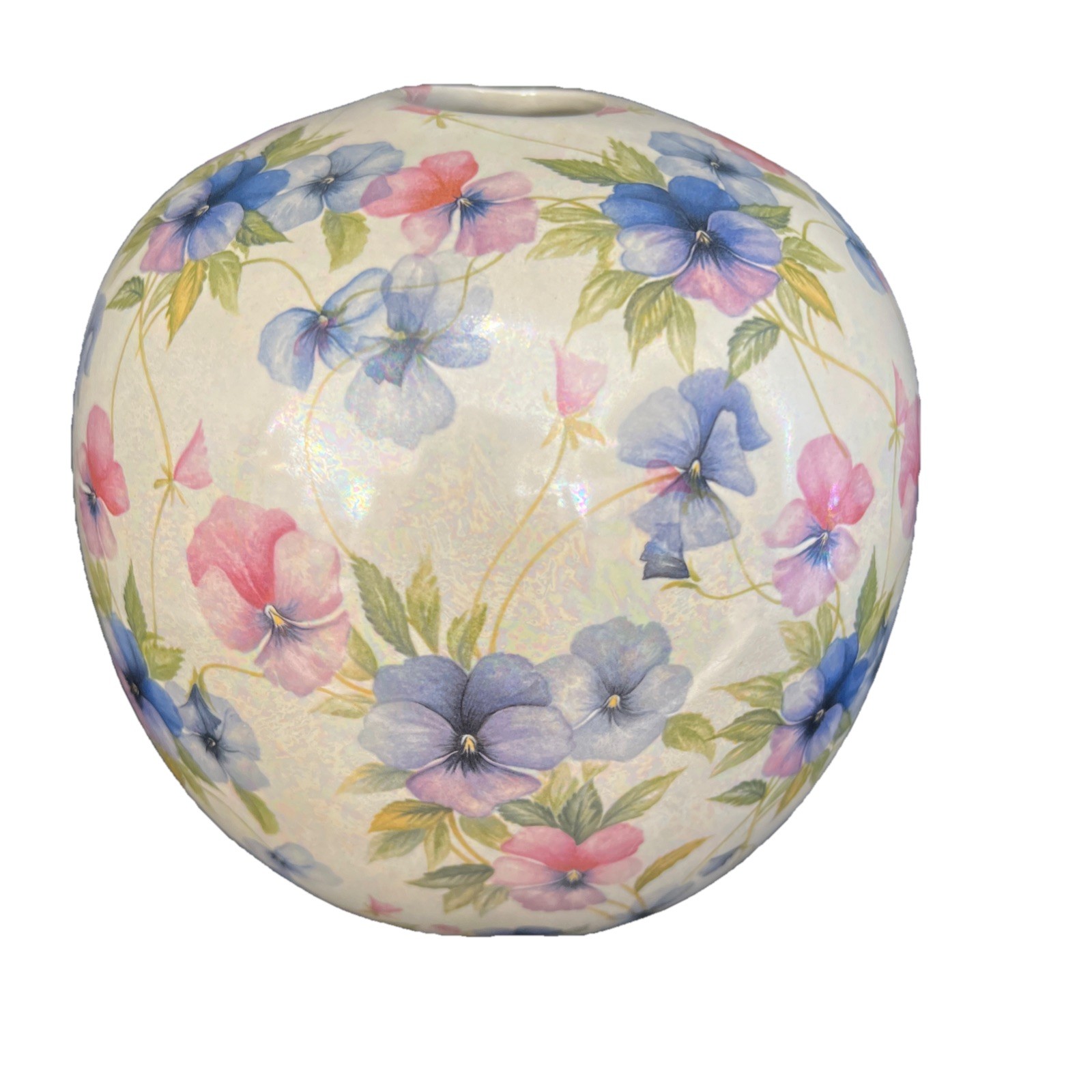 Handpainted Pink & Purple Floral Pansies Small Vase Pot Style 6”