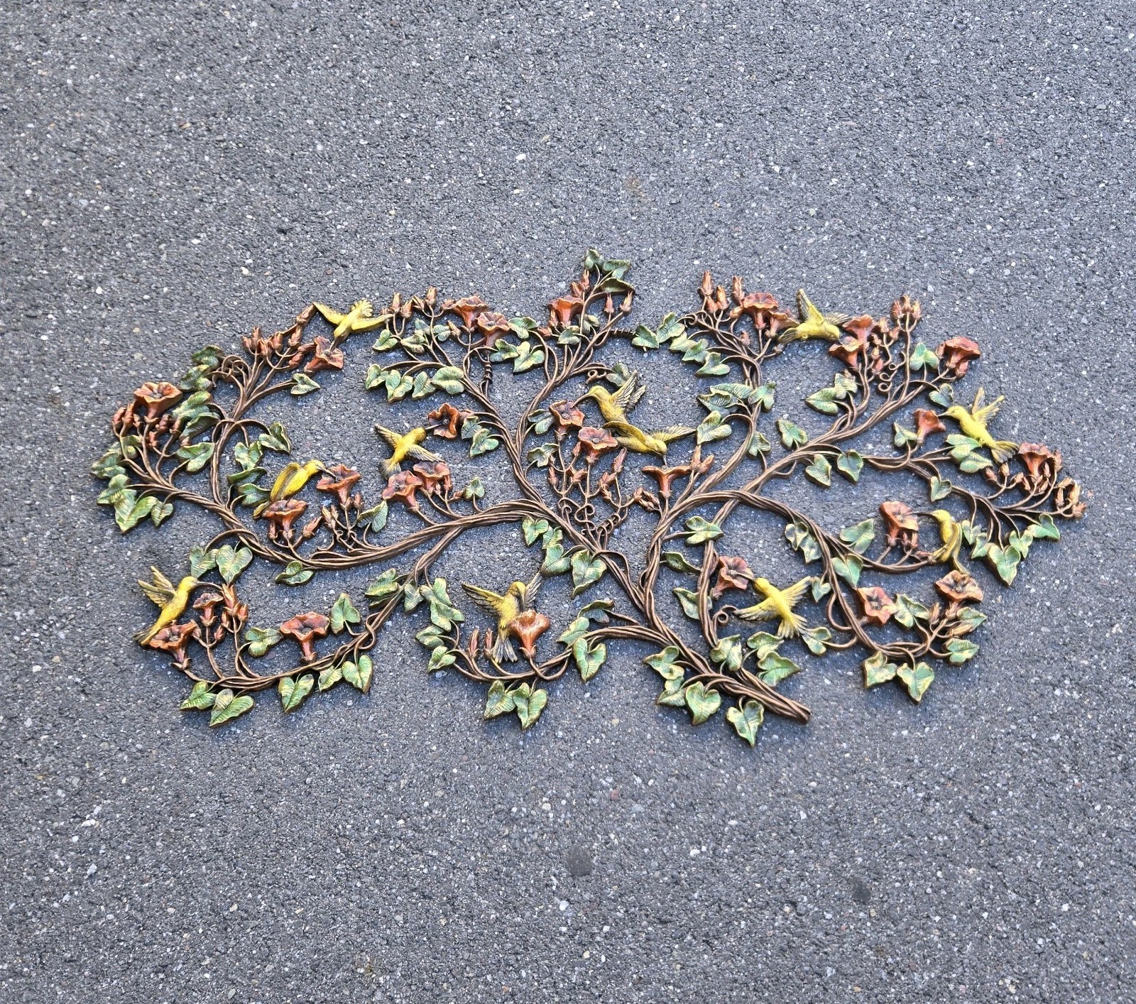 VTG MCM Large Metal Branch Wall Sculpture Hummingbirds Flowers Art 51x28 RARE