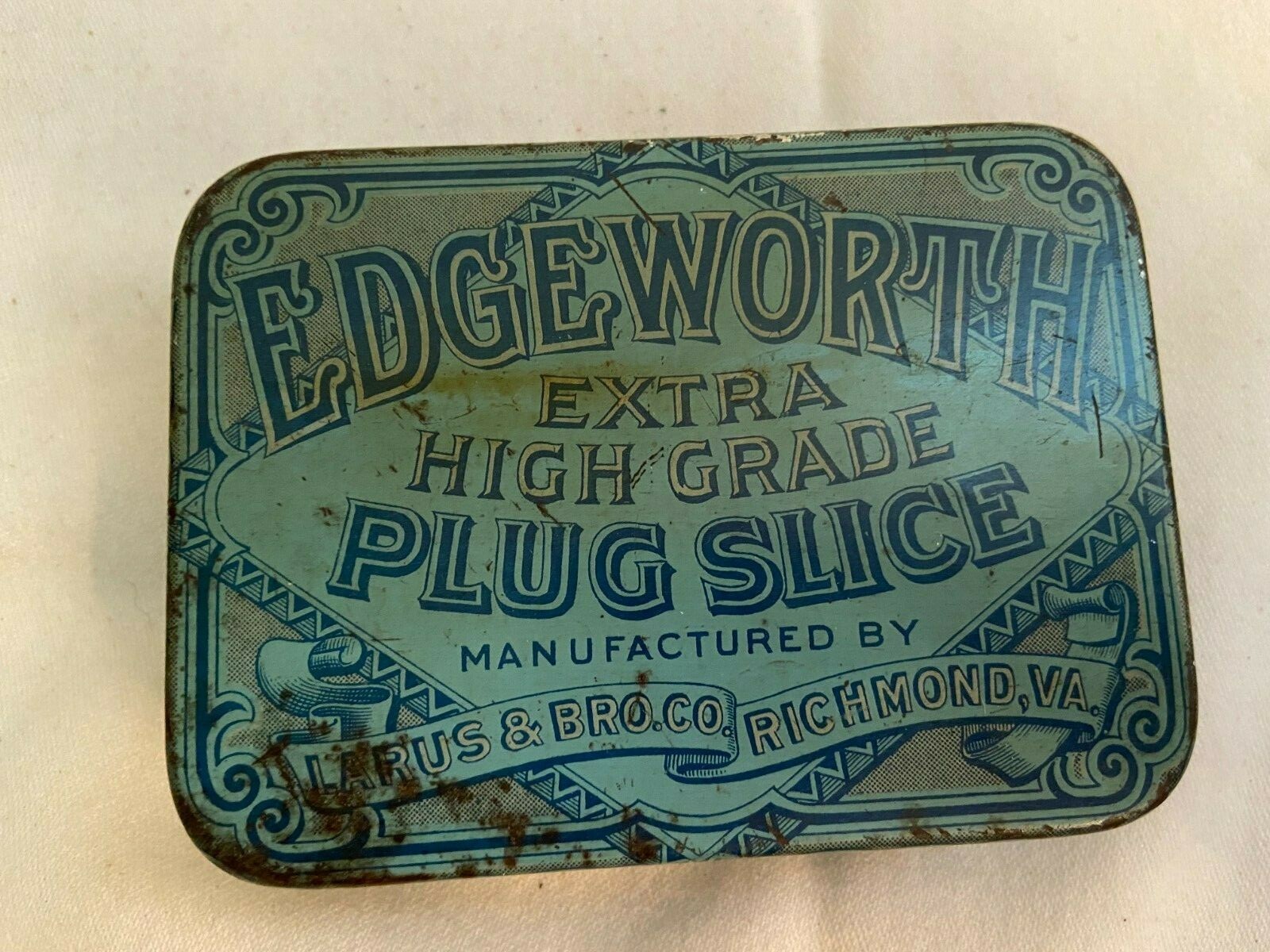 Vintage EDGEWORTH Plug Slice Hinged Blue Tobacco Tin Empty Richmond VA
