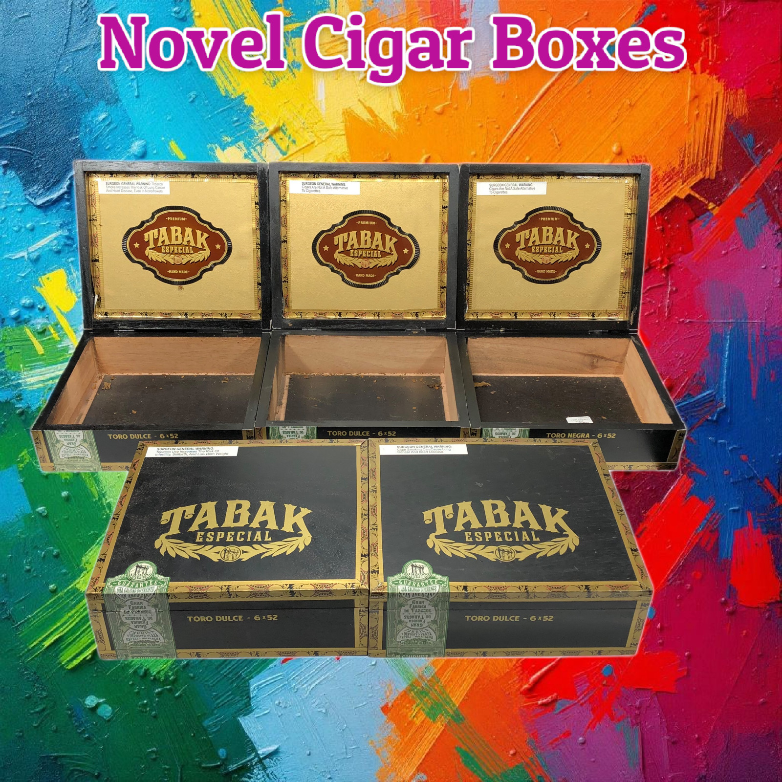 Lot of 5 Tabak Toro Empty Wooden Cigar Boxes 9.25x8x3 #116