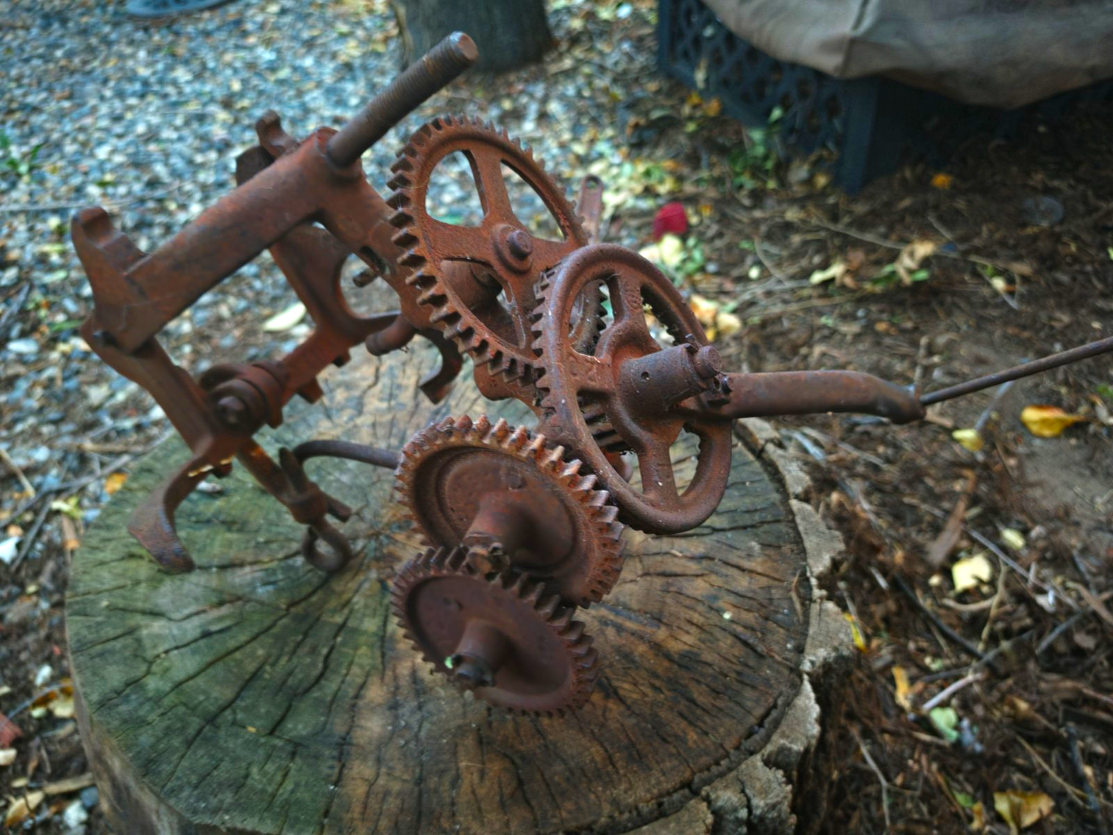 Vintage Original Cast Iron Hand Crank Geared Drill Clamp-On Tool
